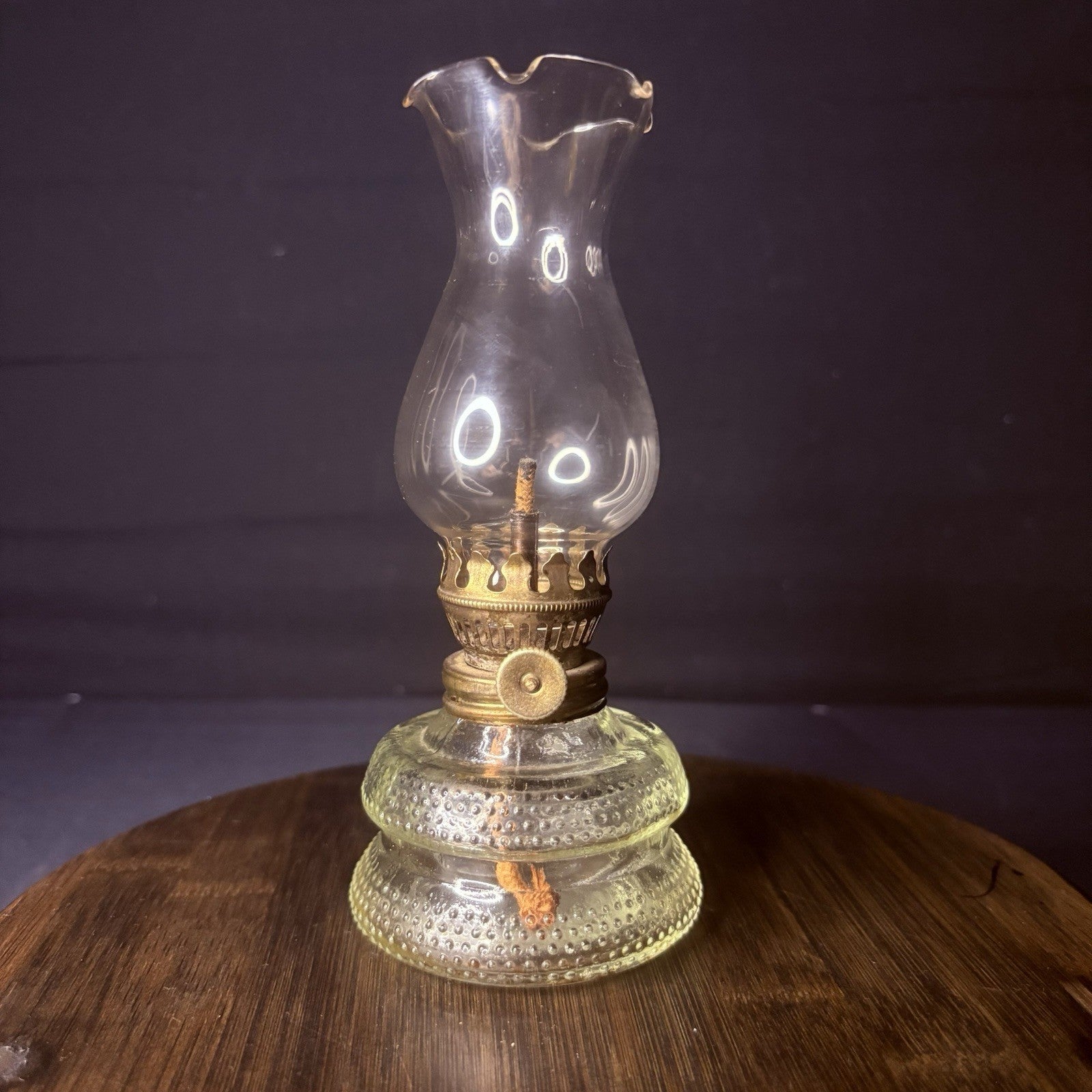 VTG Miniature Hurricane Lamp Clear w/ Hobnail Double Bubble Base Hong Kong Made11