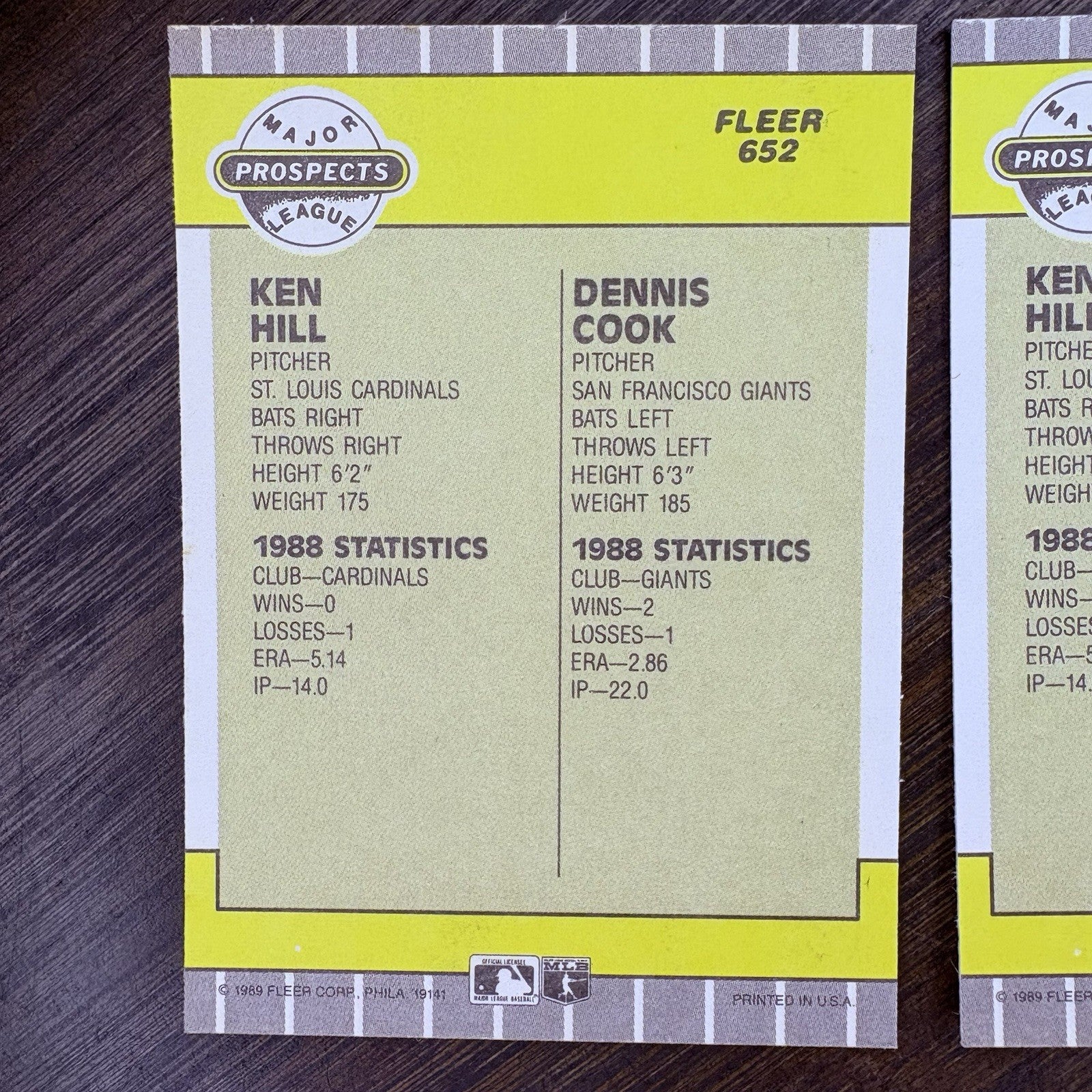 1989 Fleer Prospects Ken Hill, Dennis Cook #652 (RC) (2) High Grade Trading Card10