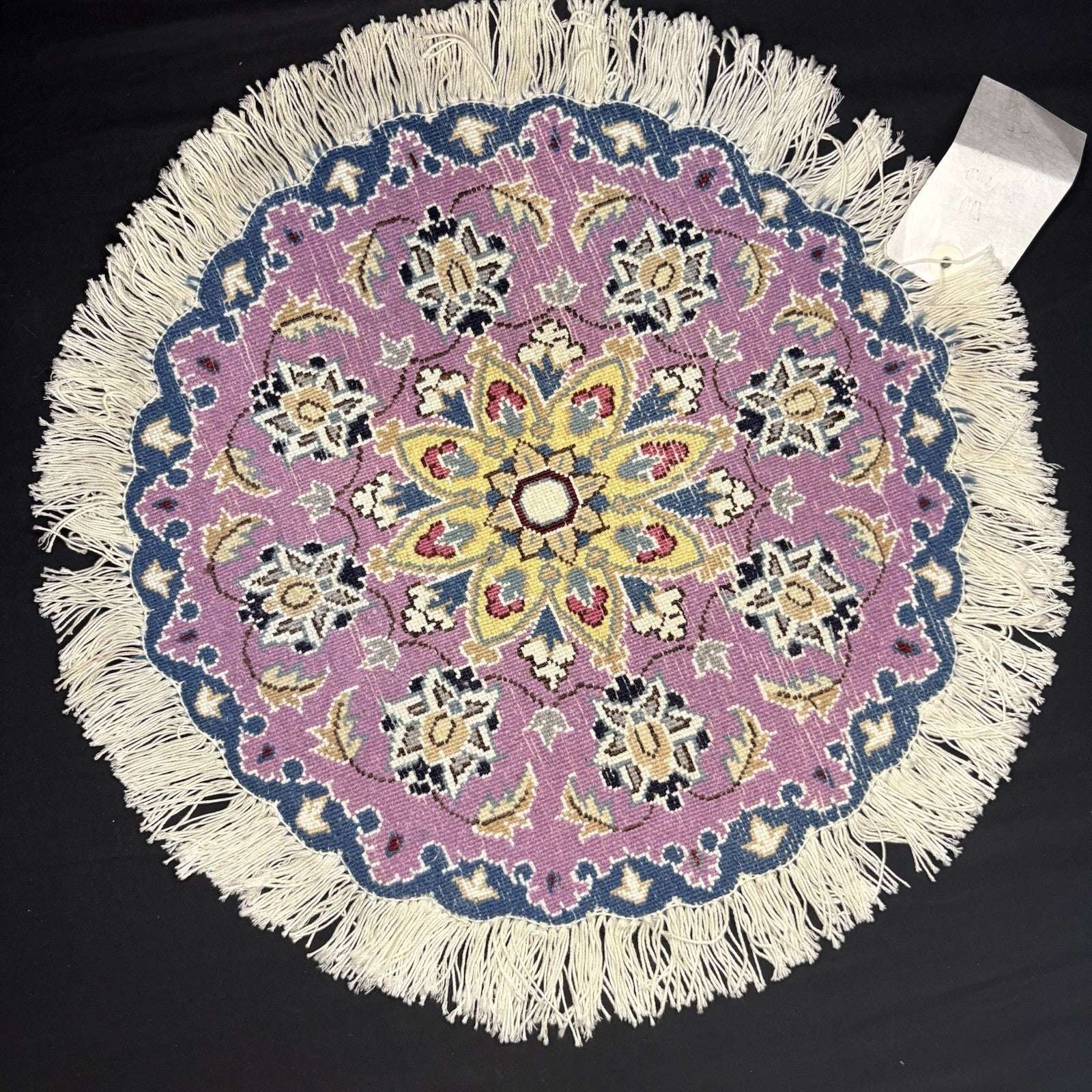 Persian Nain Round Rug Purple Medallion Rug Hand Knotted Size 15”x15” Or 38cm9