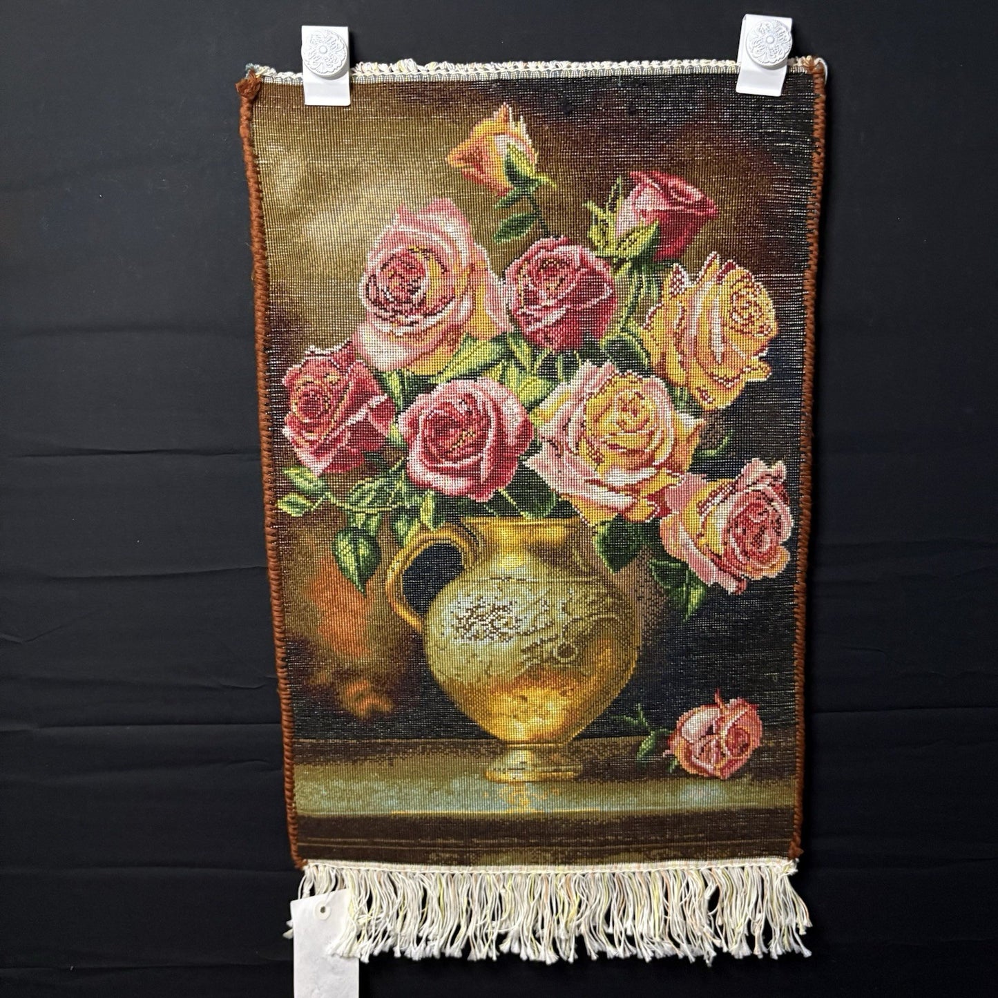 Pictorial Rug Hand Knotted Flower 23”x15” 58X38cm w/Rug Hangers2