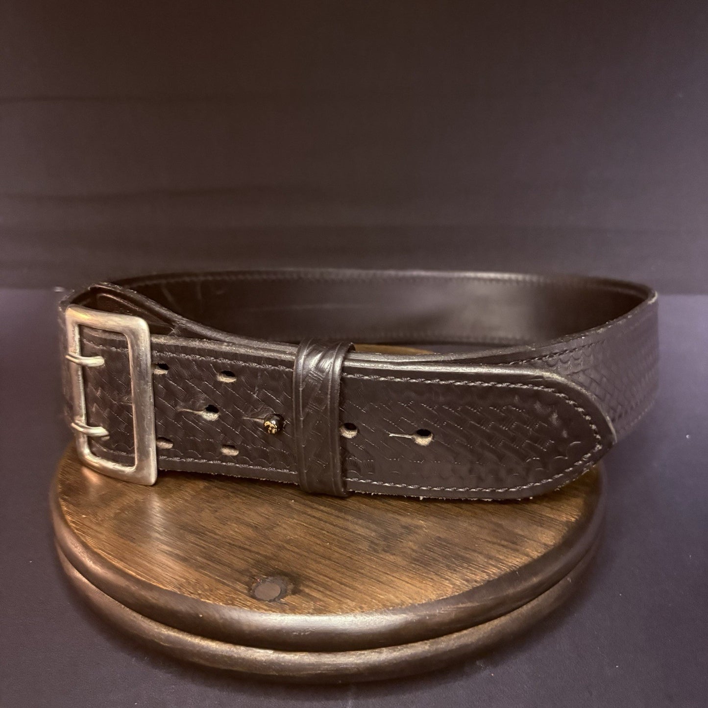 Aker Sam Browne Duty Belt (B01-36)  Size 36" Black Basketweave w/Chrome Buckle1