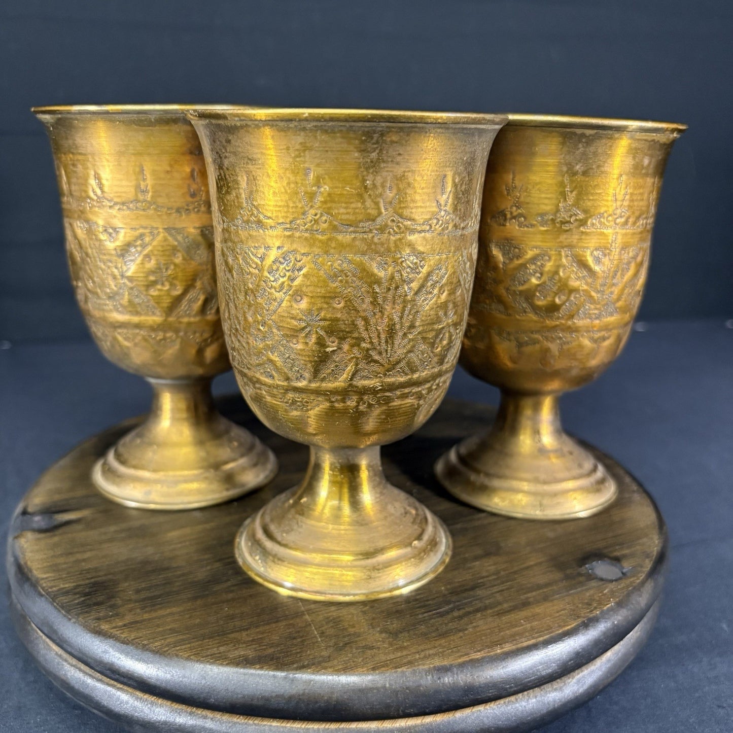 Goblet Set Qajar Dynasty Antique Copper Hand Etched Cups Early 1900s5