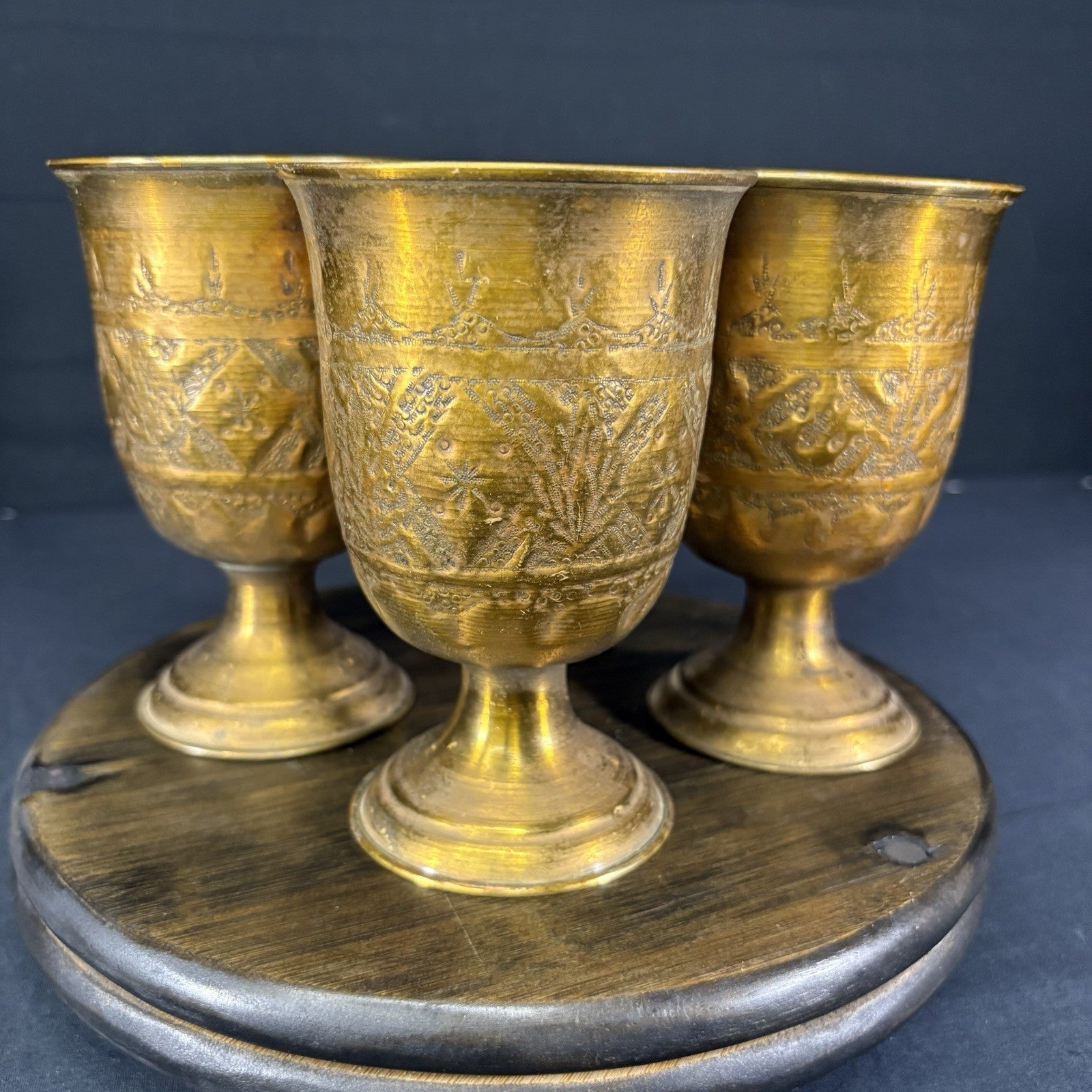 Goblet Set Qajar Dynasty Antique Copper Hand Etched Cups Early 1900s5