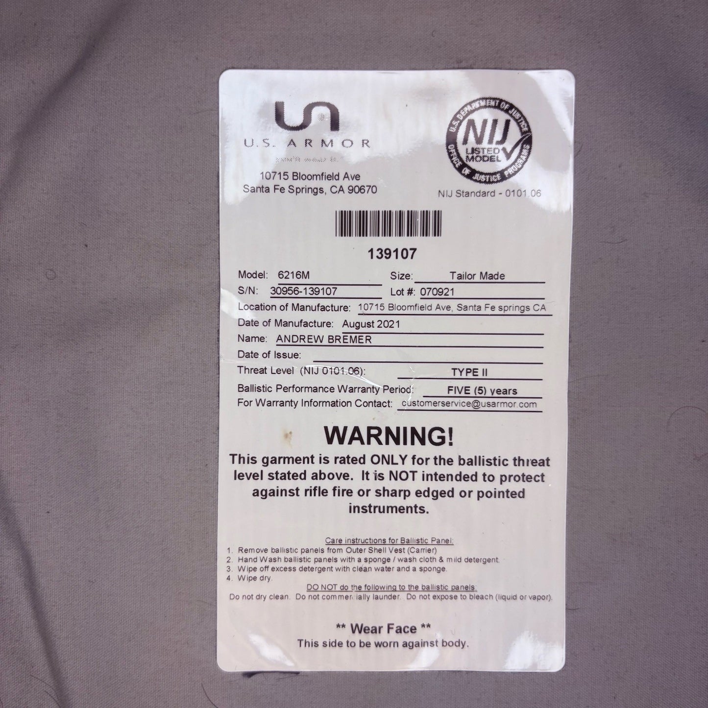 US Armor Level II (2) Bullet Proof Vest ~Size XL~ 2021 w/6x8 Trauma Plate12