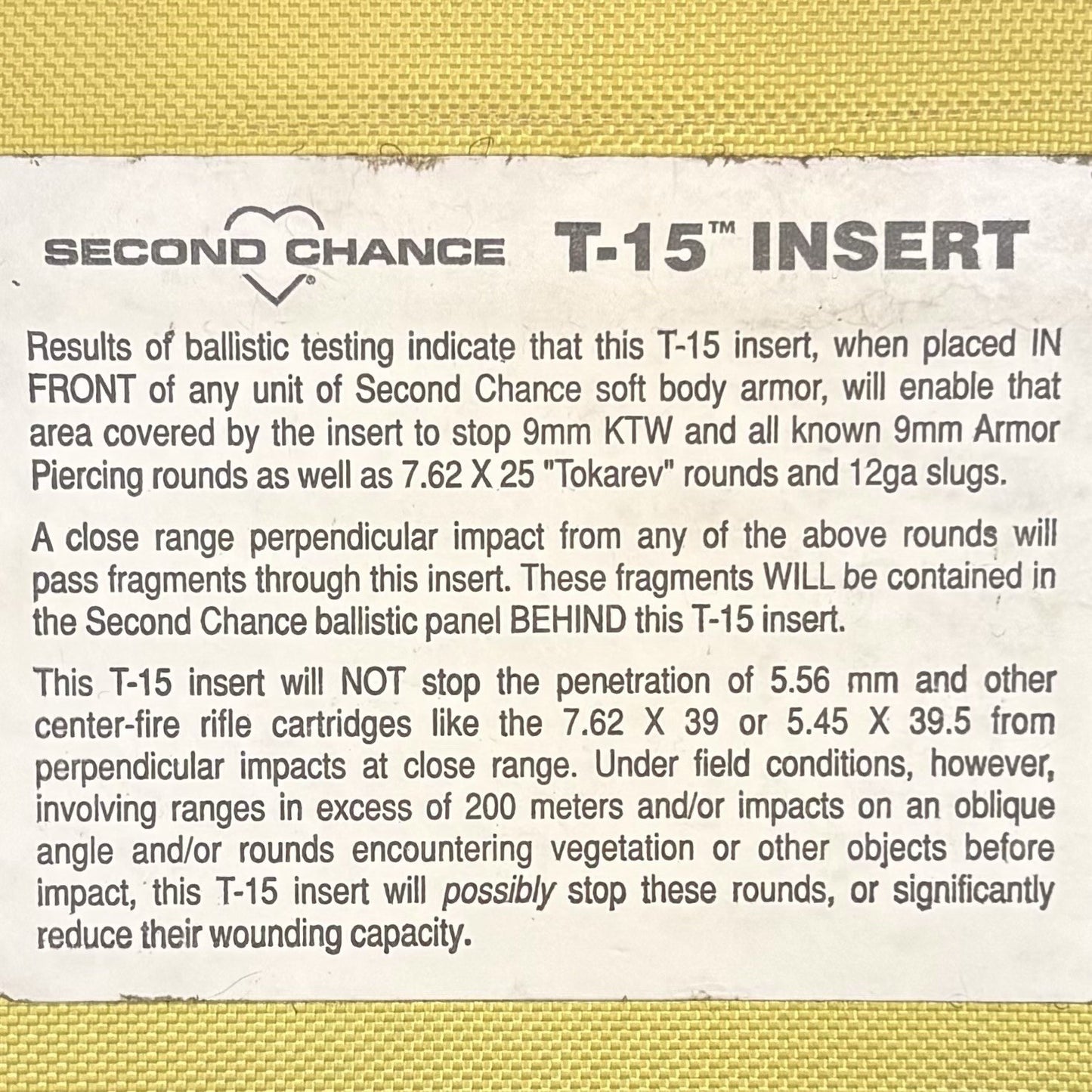 Second Chance T-15 Trauma Plate Size: 5"x 8" Titanium Ballistic Armor1