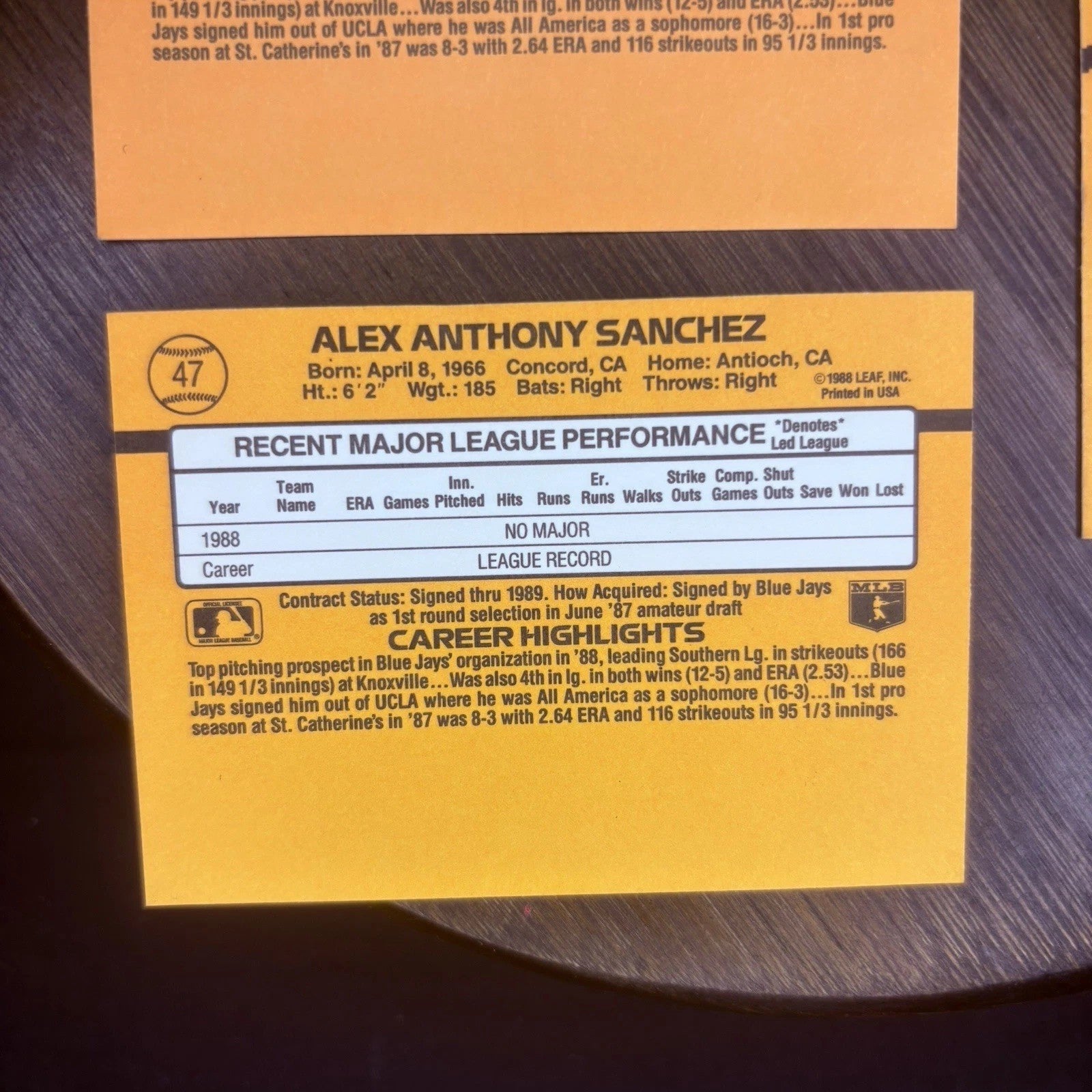 (Lot Of 5) 1989 Donruss # 47 ALEX SANCHEZ RATED ROOKIE RC Toronto Blue Jays7