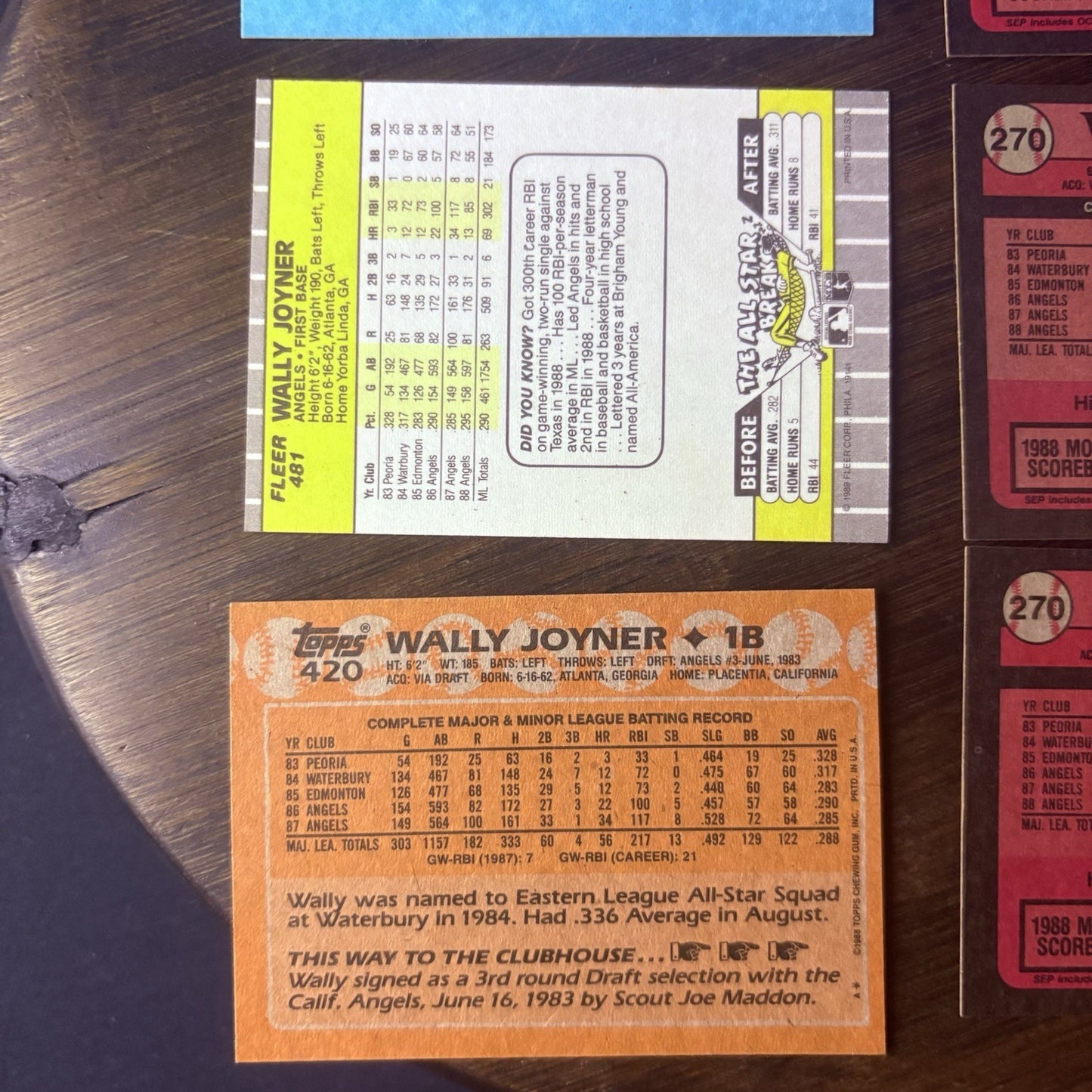 (LOT of 6) Wally Joyner 1989 Baseball cards #270, #420, #481, #110 Trading Card8