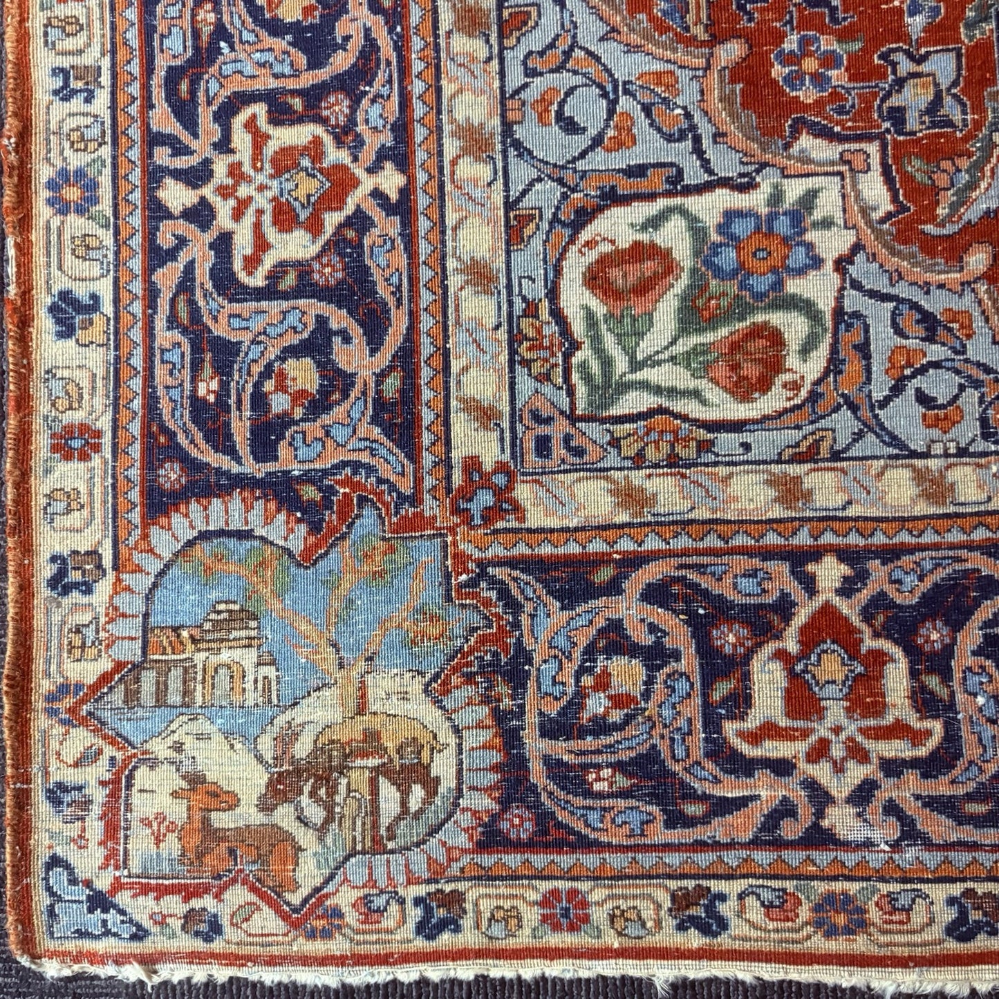 Antique Persian Hand Knotted Pictorial Rug 4'x6' 289 KPSI 1940s Tabrizz Rug15