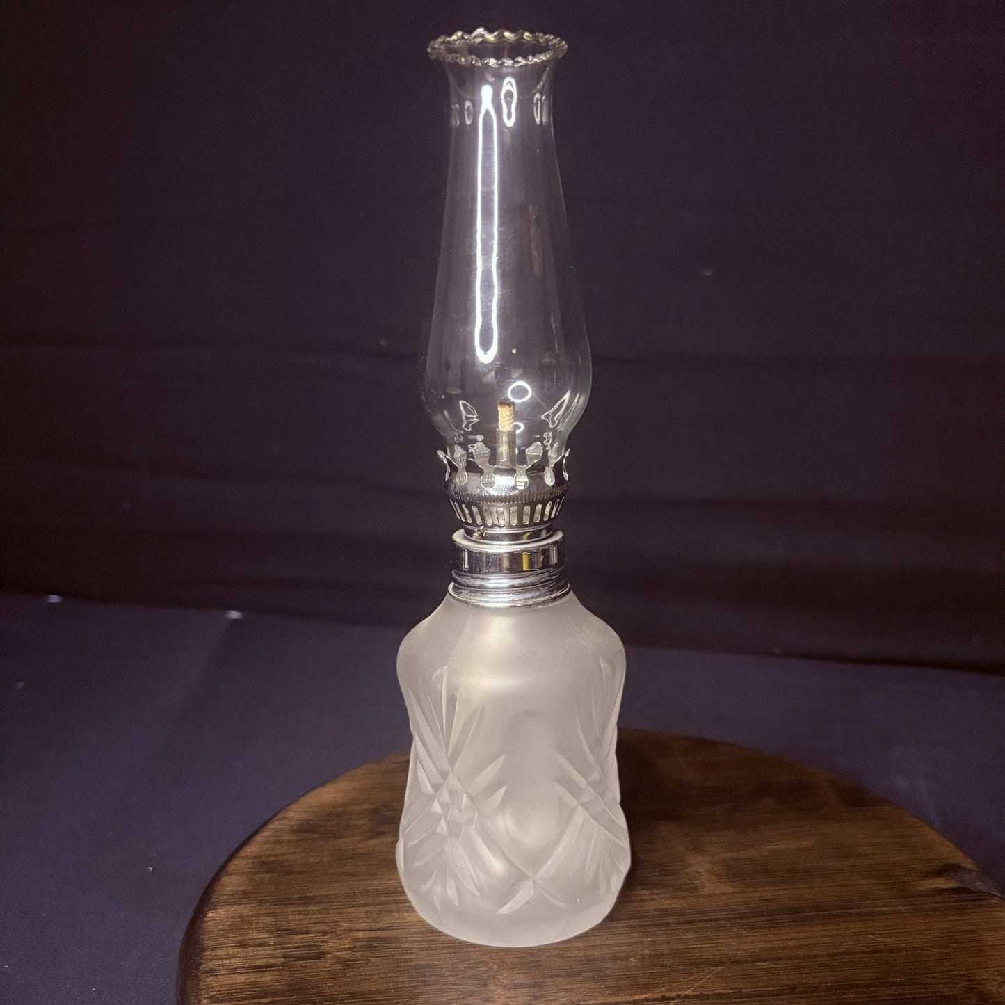 VTG Miniature Hurricane Oil Lamp LampLight Farms Frosted Glass Austria Made 9.5”11