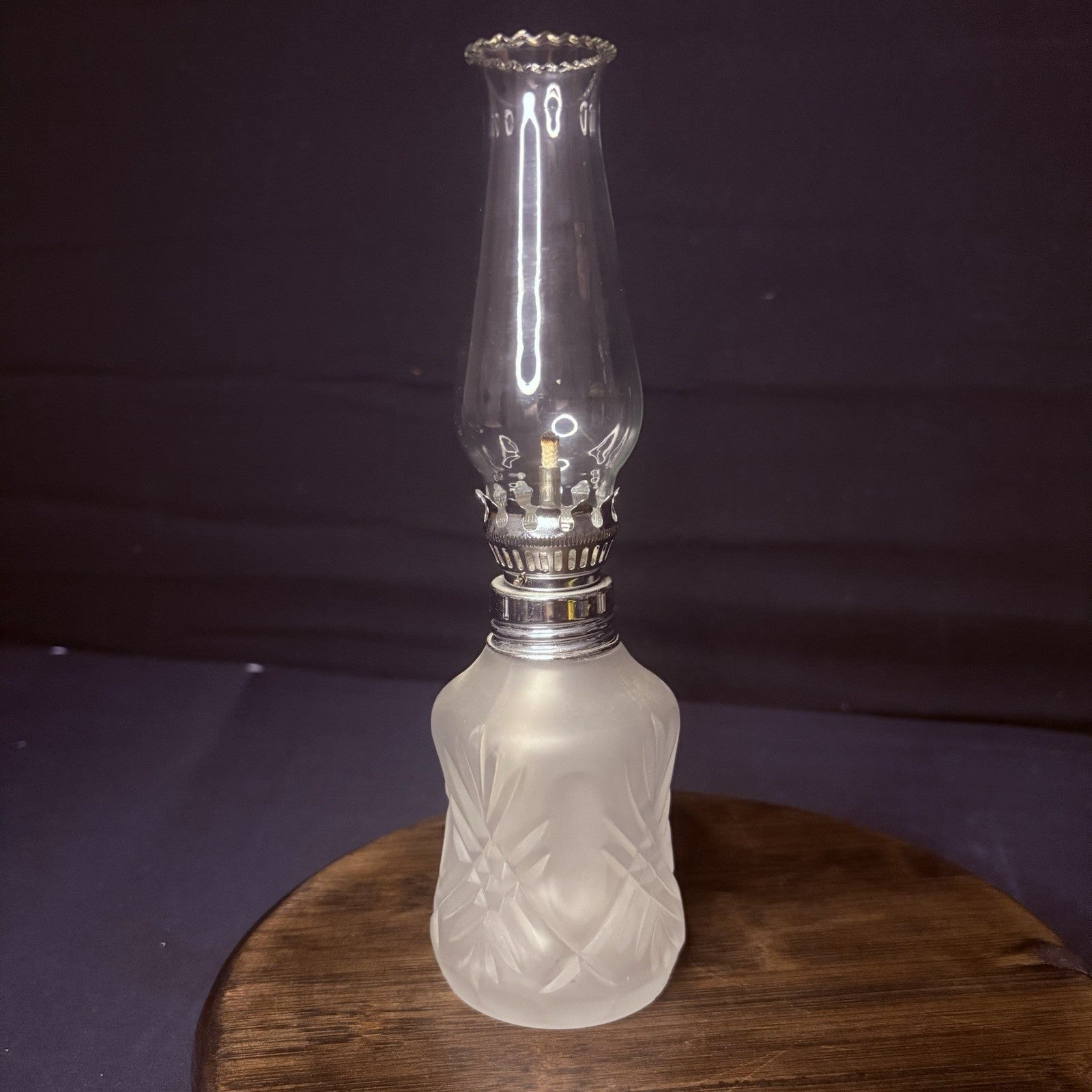 VTG Miniature Hurricane Oil Lamp LampLight Farms Frosted Glass Austria Made 9.5”11