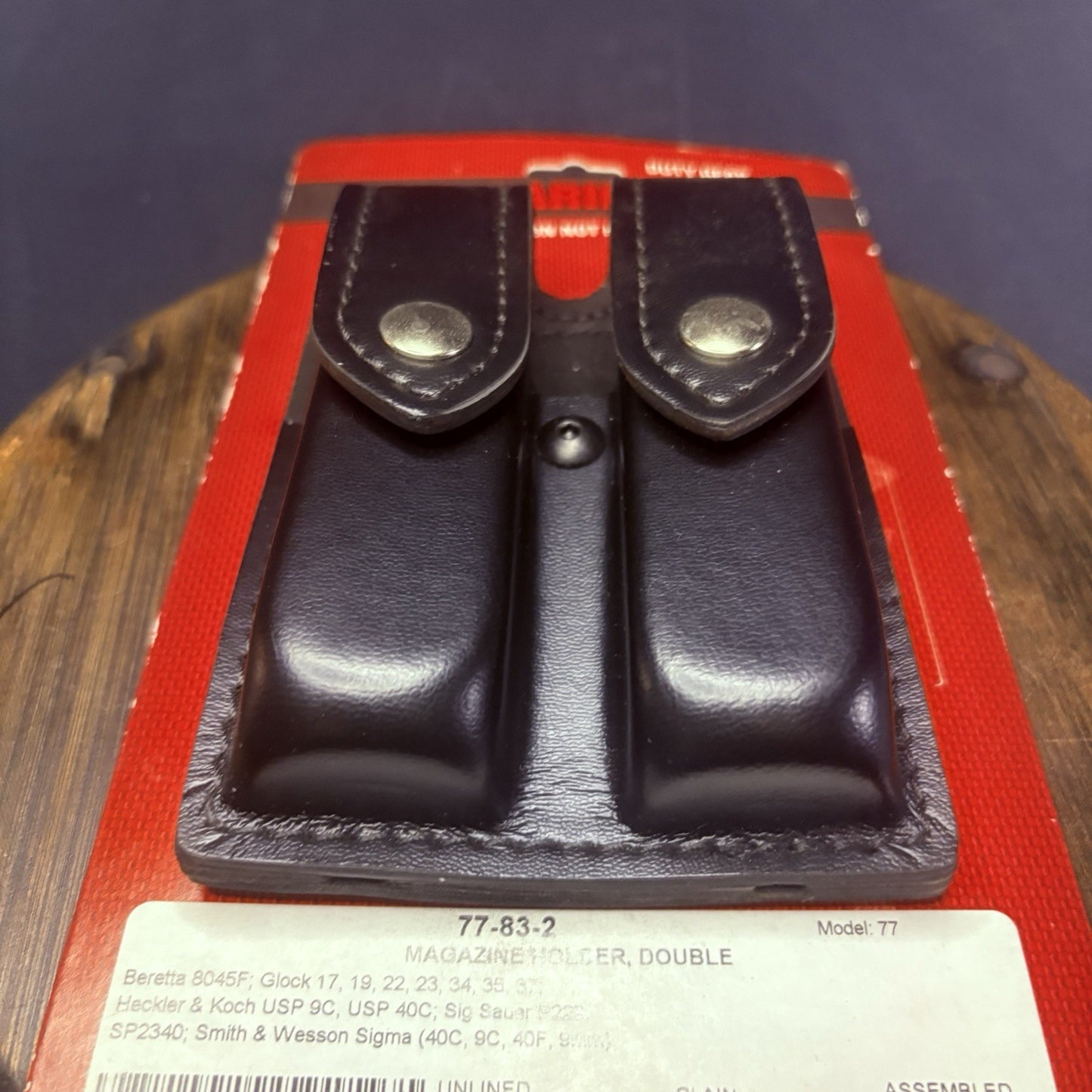 Safariland 77 Double Magazine Pouch Leather Plain Black Chrome Glock 9mm, .402