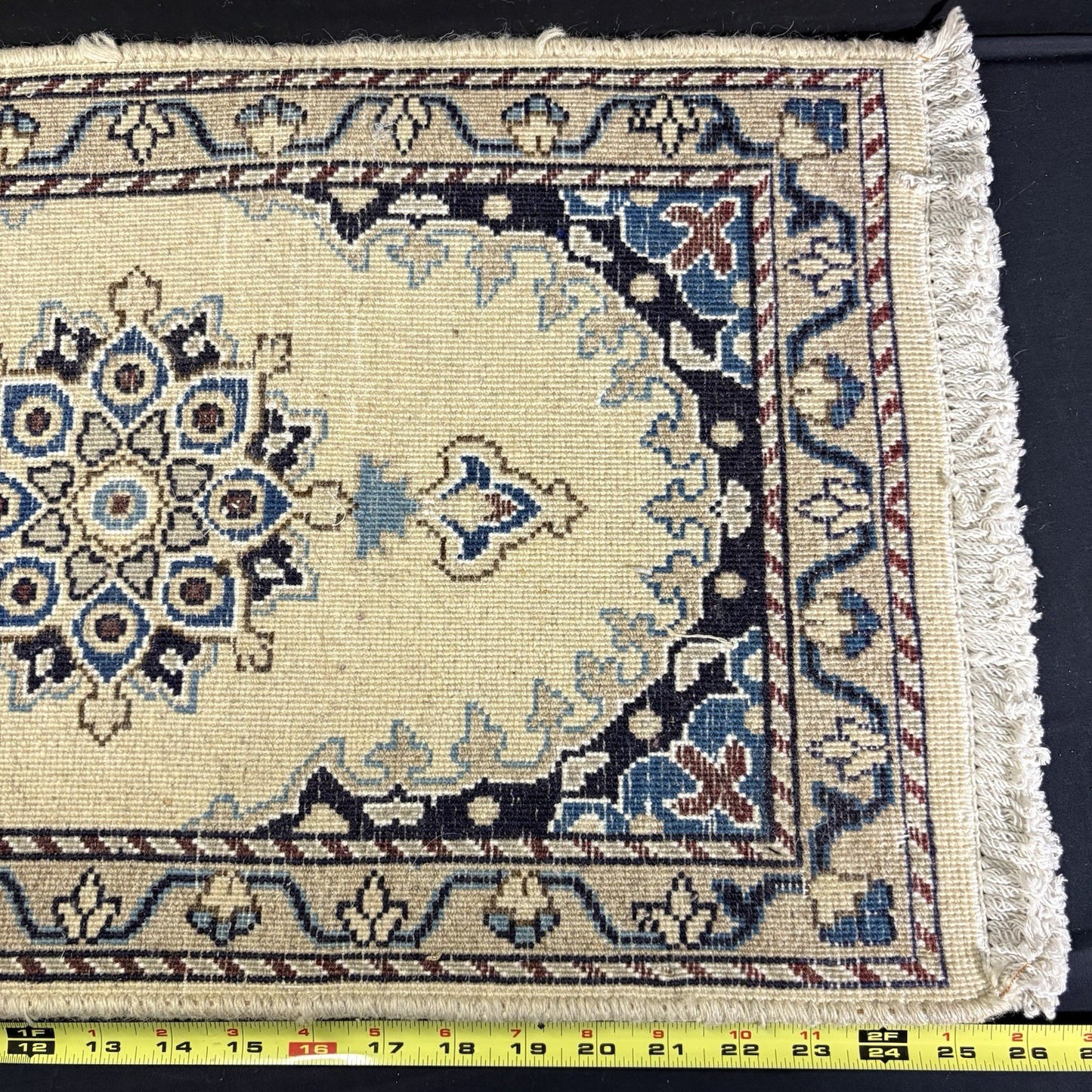 Persian Nain Rug Hand Knotted Blue Medallion 2'x1' or 25"x16" or 40cm X60cm7