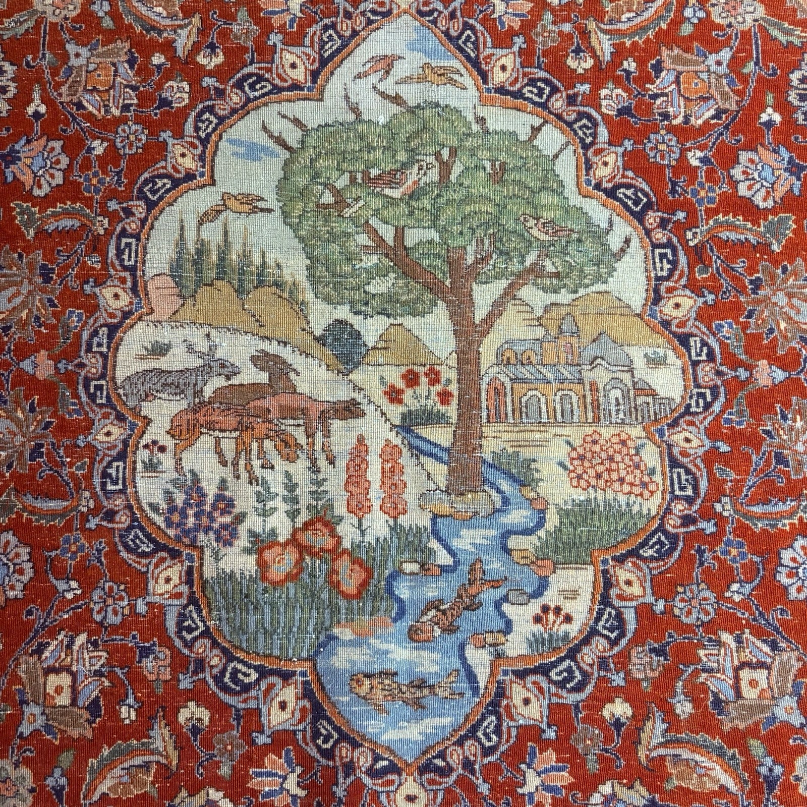 Antique Persian Hand Knotted Pictorial Rug 4'x6' 289 KPSI 1940s Tabrizz Rug19
