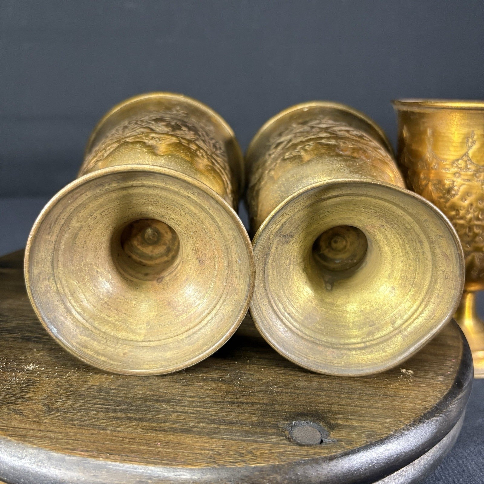 Goblet Set Qajar Dynasty Antique Copper Hand Etched Cups Early 1900s13