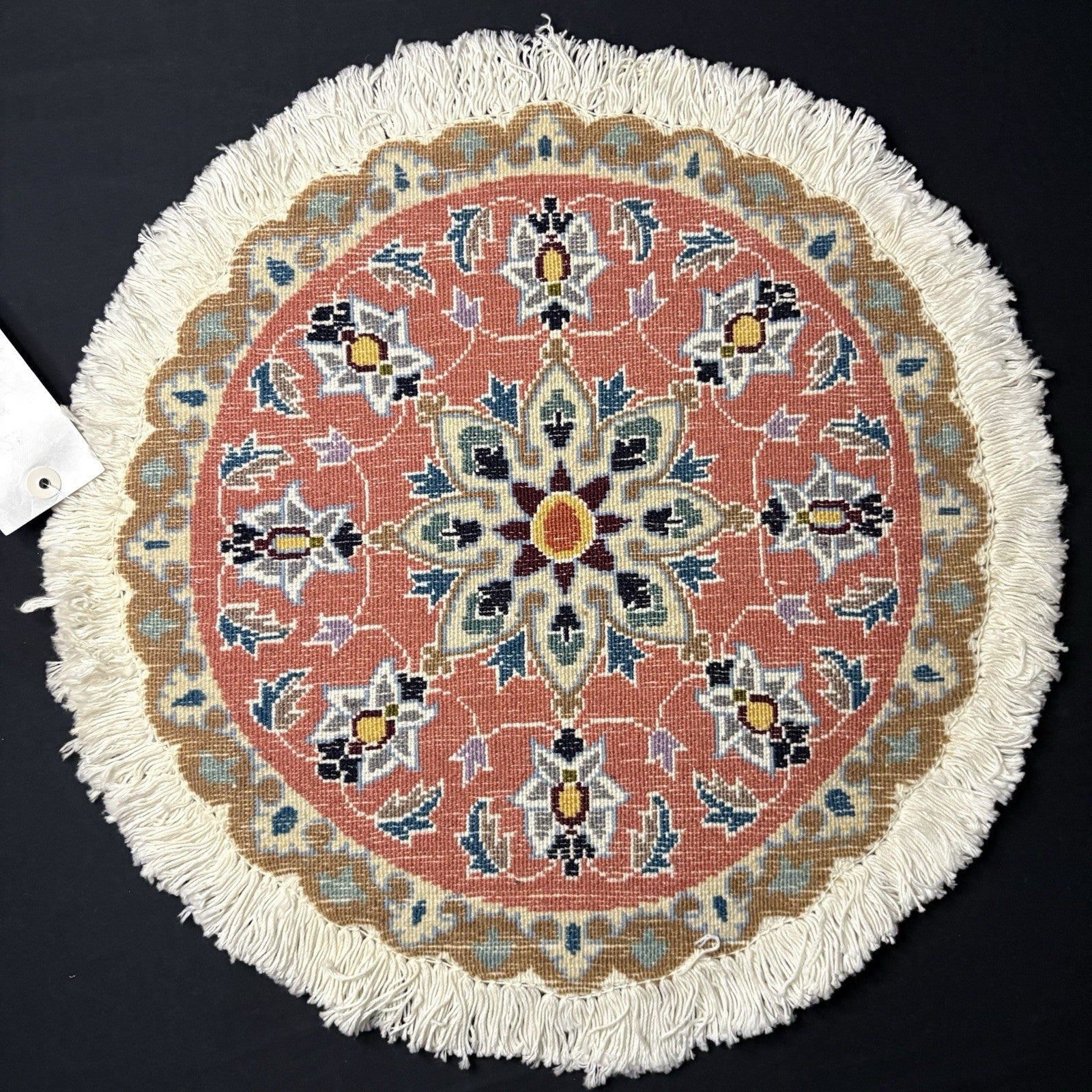 Persian Nain Medallion Round Rug Hand Knotted Size 17”x17” Or 43cm X43cm Orange1