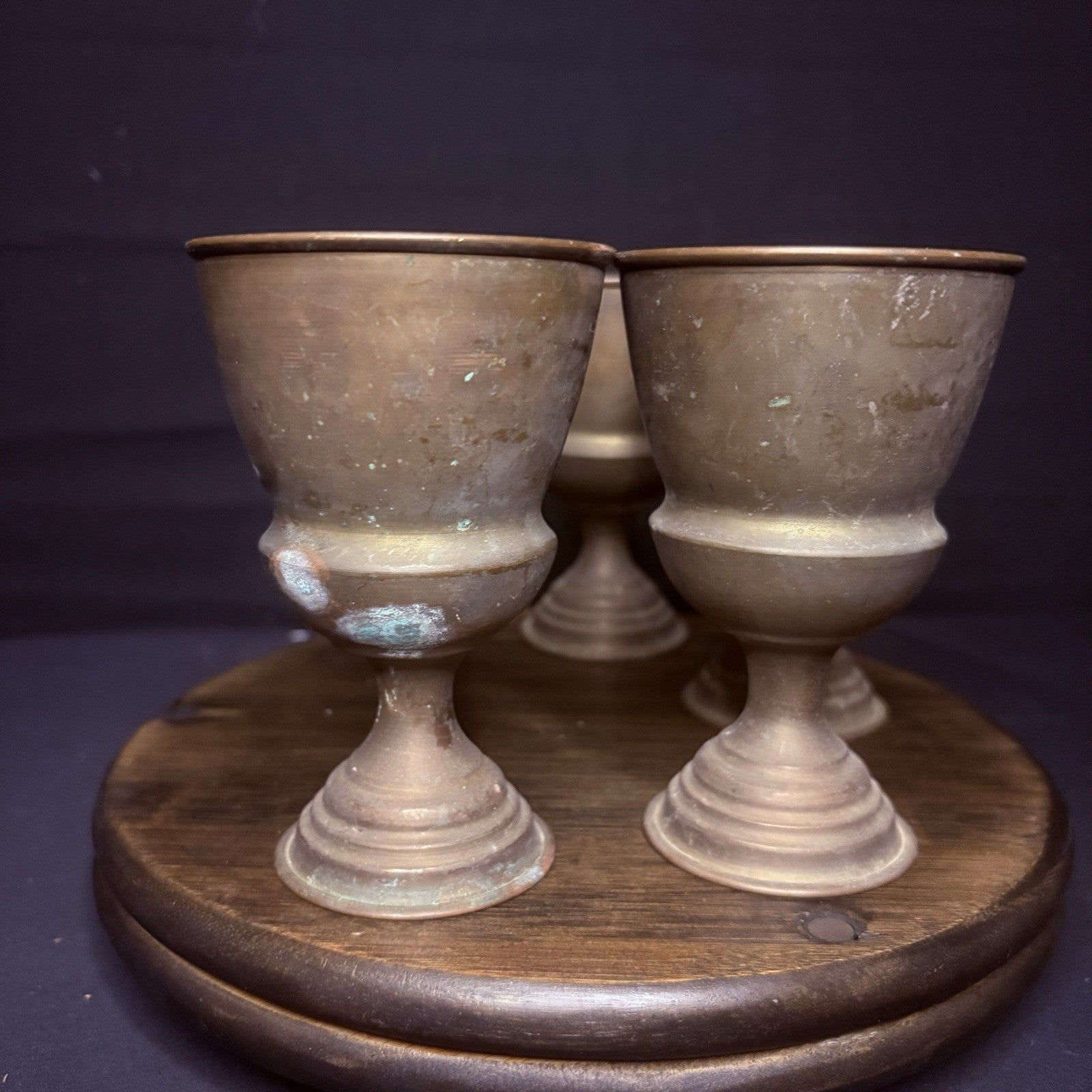(4) Antique Persian Cups/ Goblet Middle Eastern Hand Hammered Brass Early 1900s7