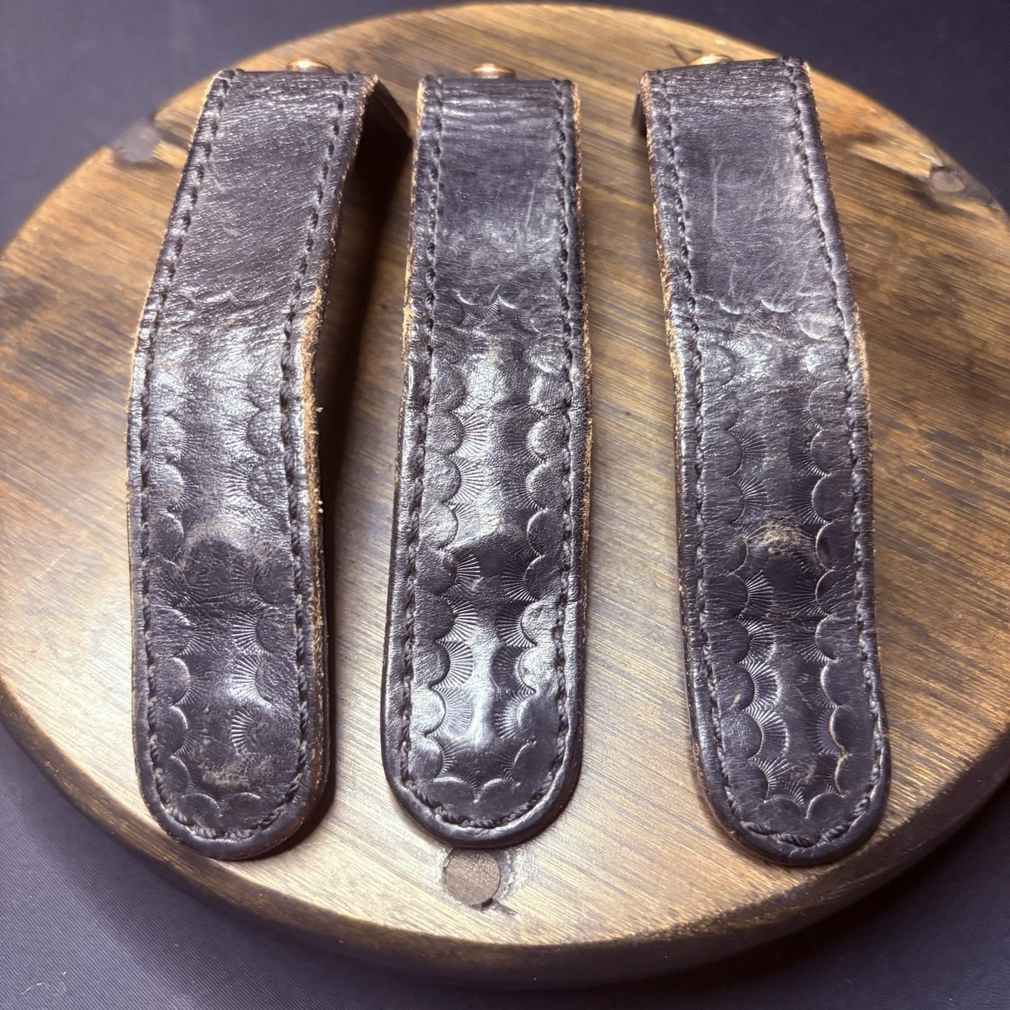 Thick Leather Duty Belt Keepers (3) With Hidden Double Snaps Black Basket Weave2