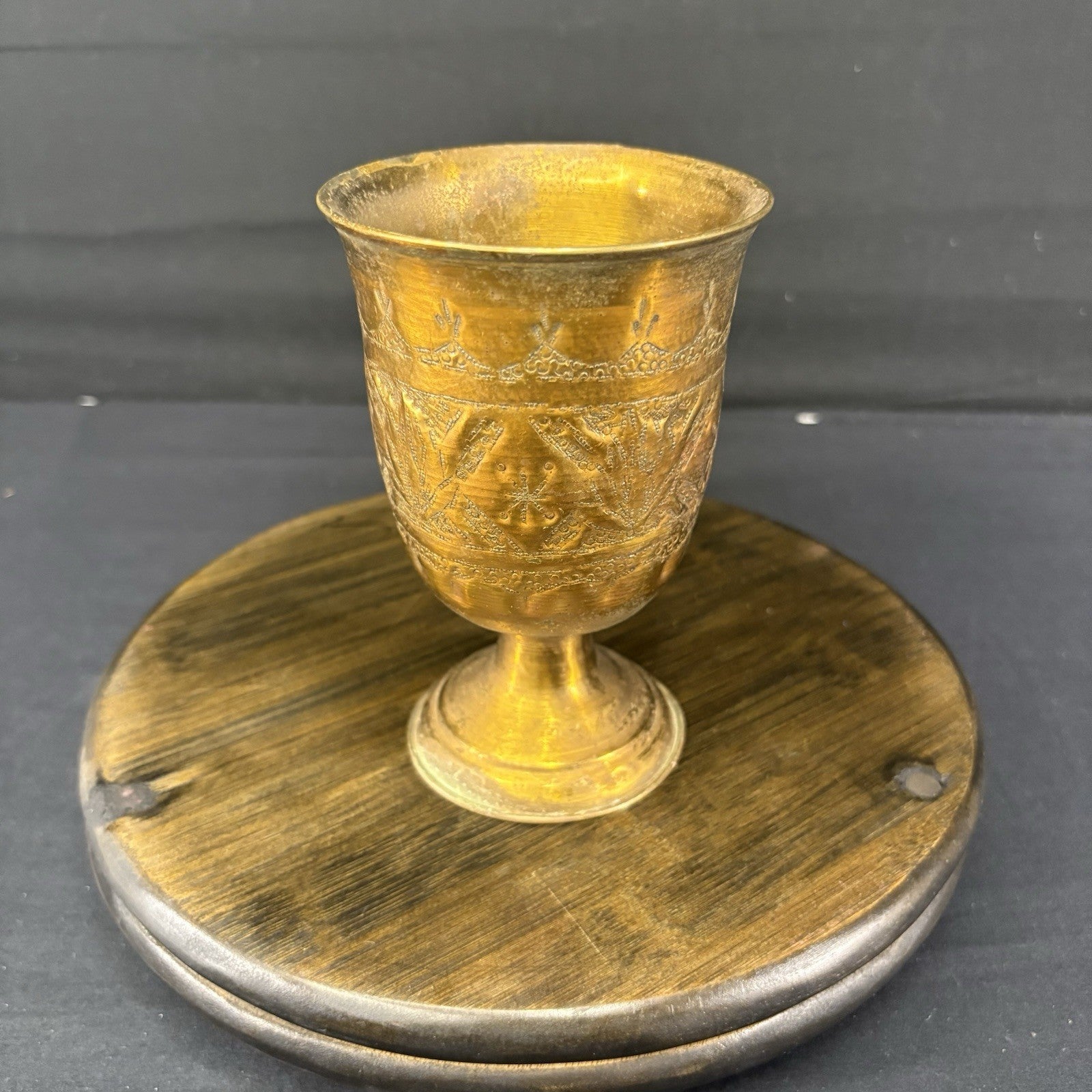 Goblet Qajar Dynasty Antique Copper Hand Etched Goblet (cup) Early 1900s0