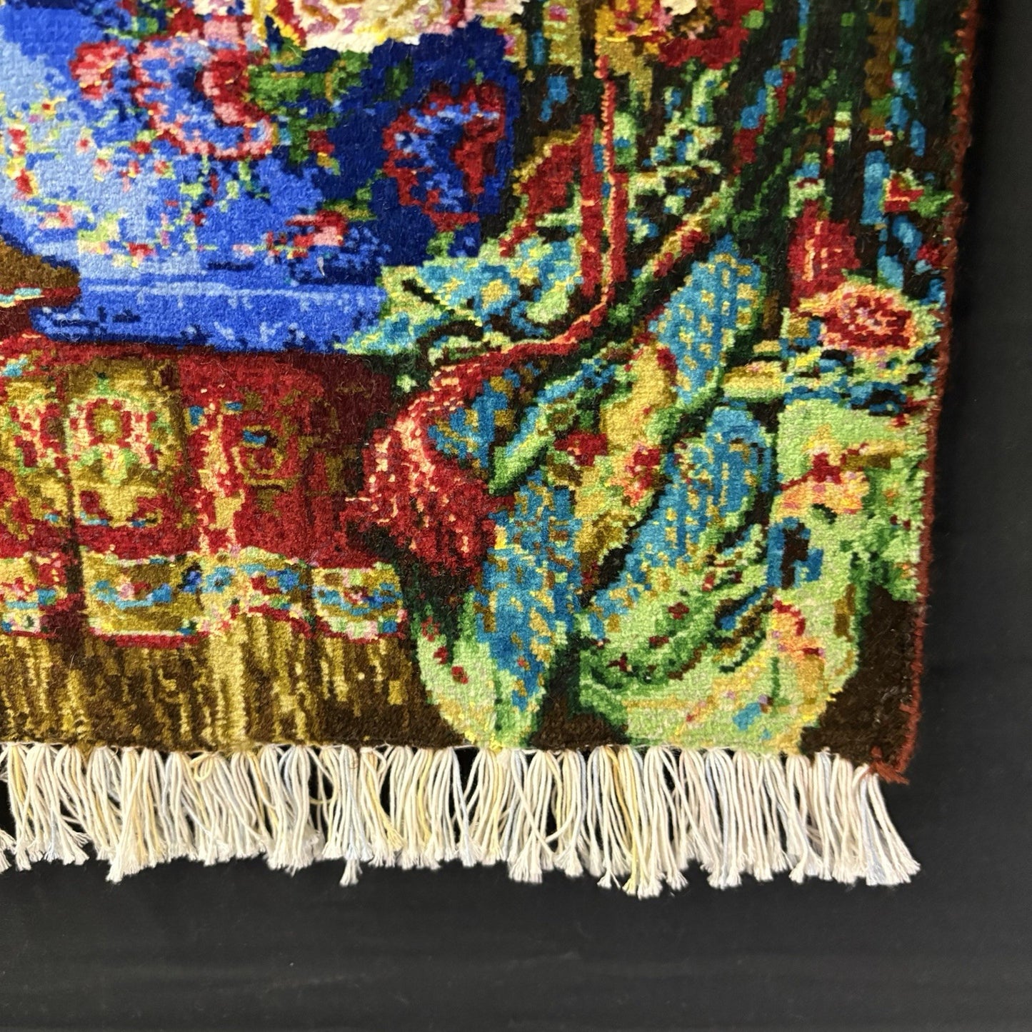 Persian Pictorial Rug Flower Hand Knotted 13”x19”, 33X48cm w/Rug Hangers5