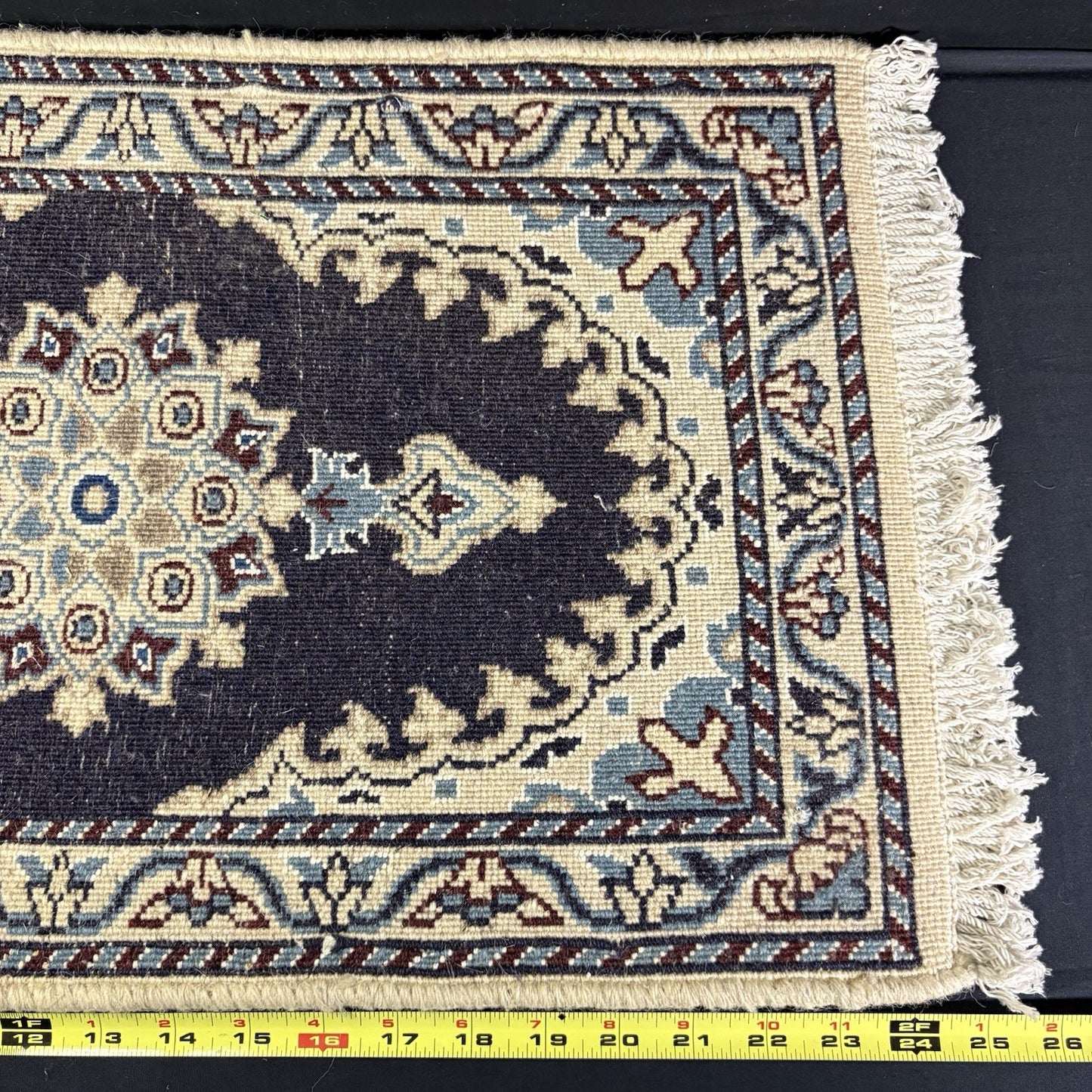 Rug Hand Knotted Medallion Rug 24x15" 40X60cm 132KPSI Semi-Antique7