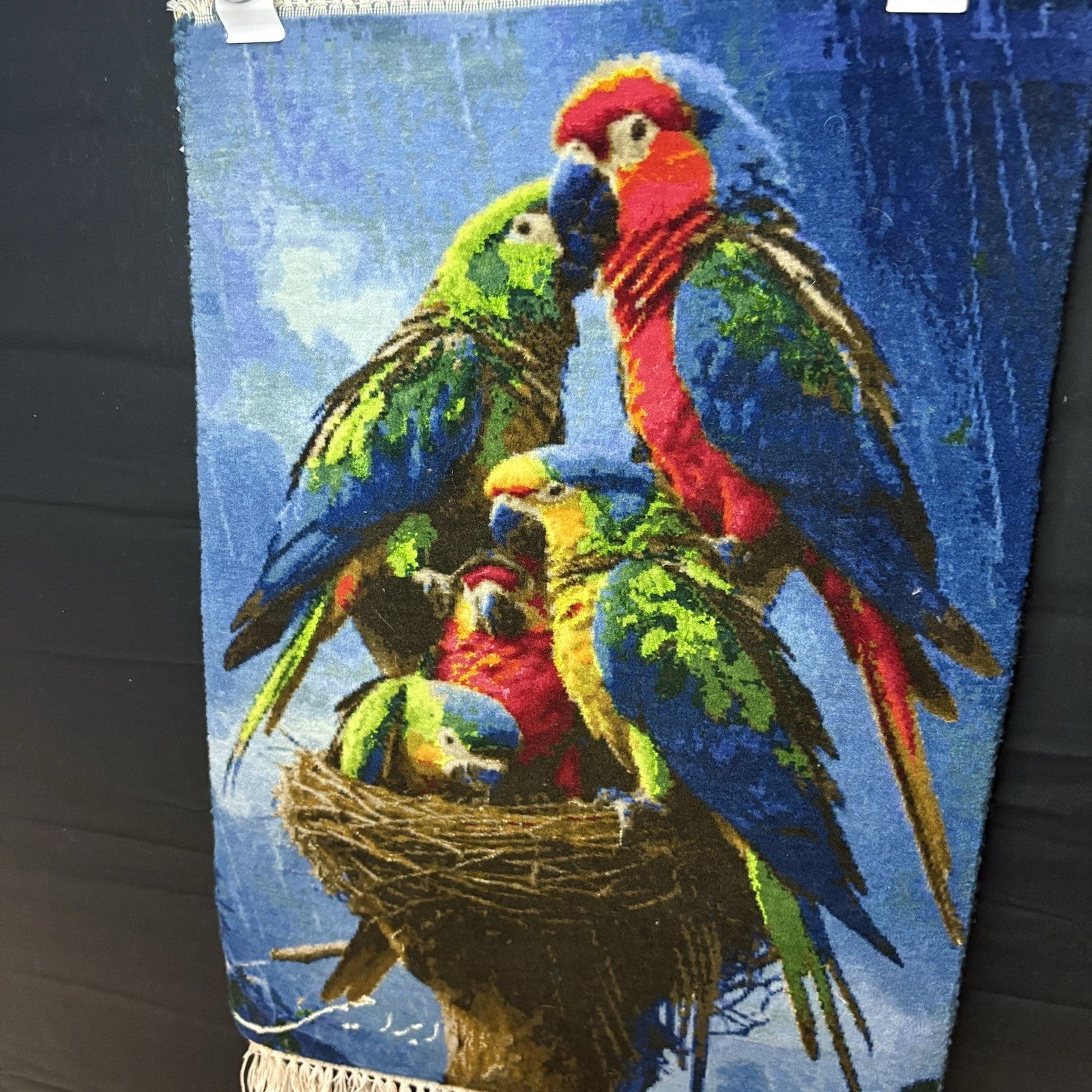 Persian Pictorial Rug Bird Hand Knotted 24”x16” 60X40cm 304KPSI w/Rug Hangers14