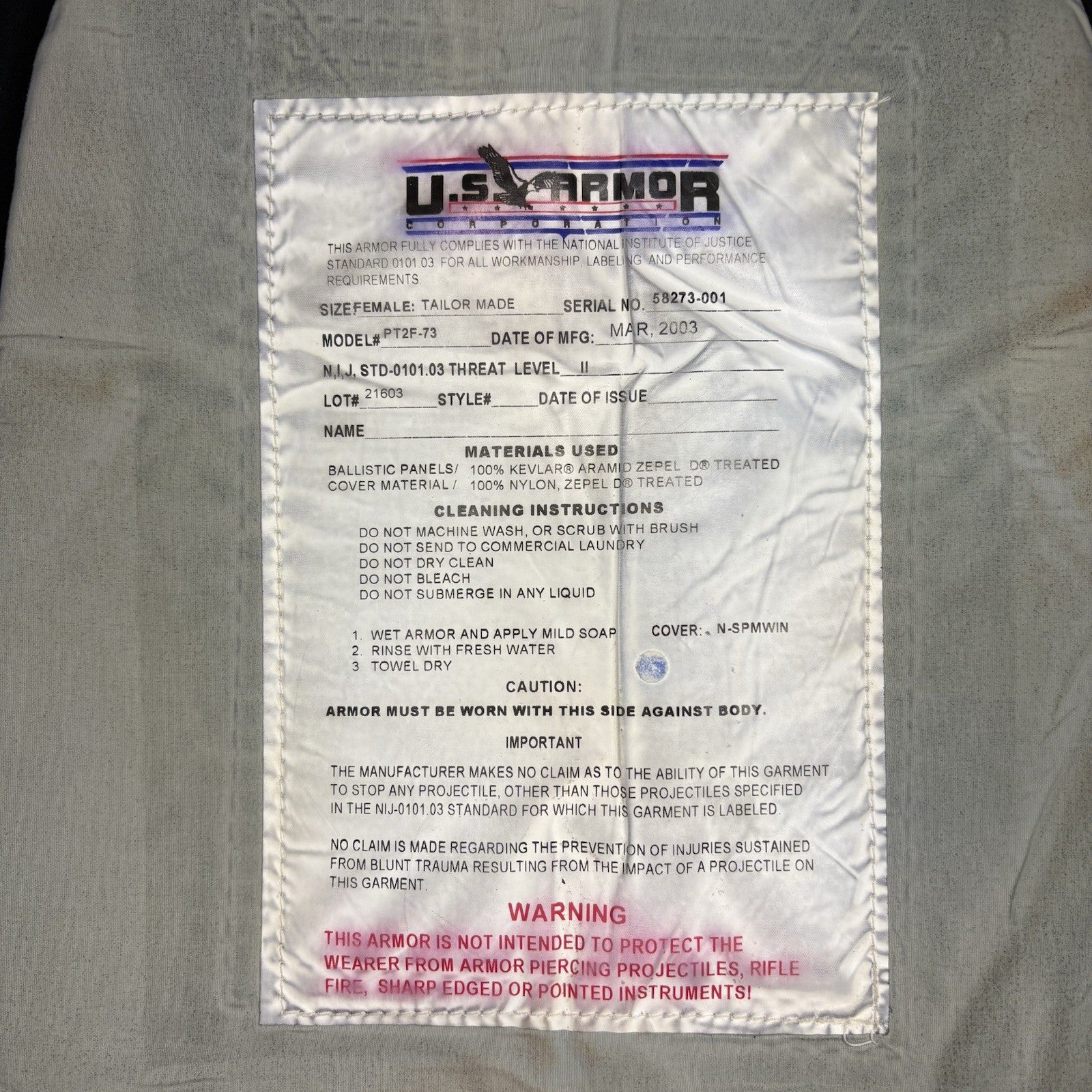 US Armor Level II (2) Bullet Proof Vest (Size Female Medium) Concealable Vest9