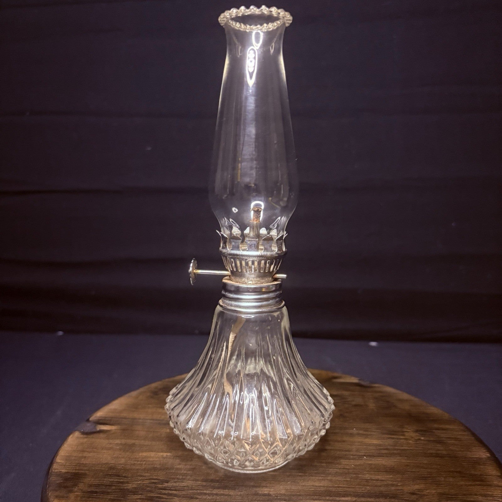 VTG Miniature Hurricane Oil Lamp Lamplight Farms Petite Diamond Cut Crystal Base14