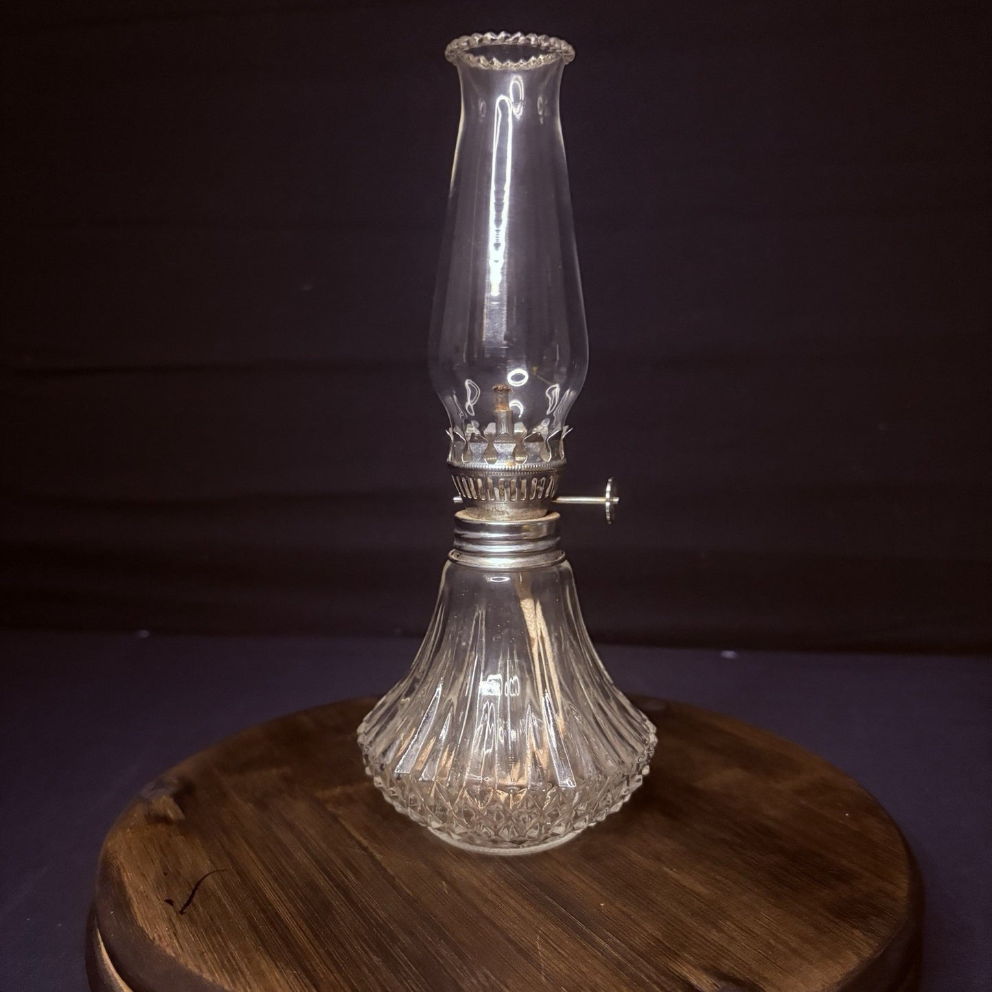 VTG Miniature Hurricane Oil Lamp Lamplight Farms Petite Diamond Cut Crystal Base0