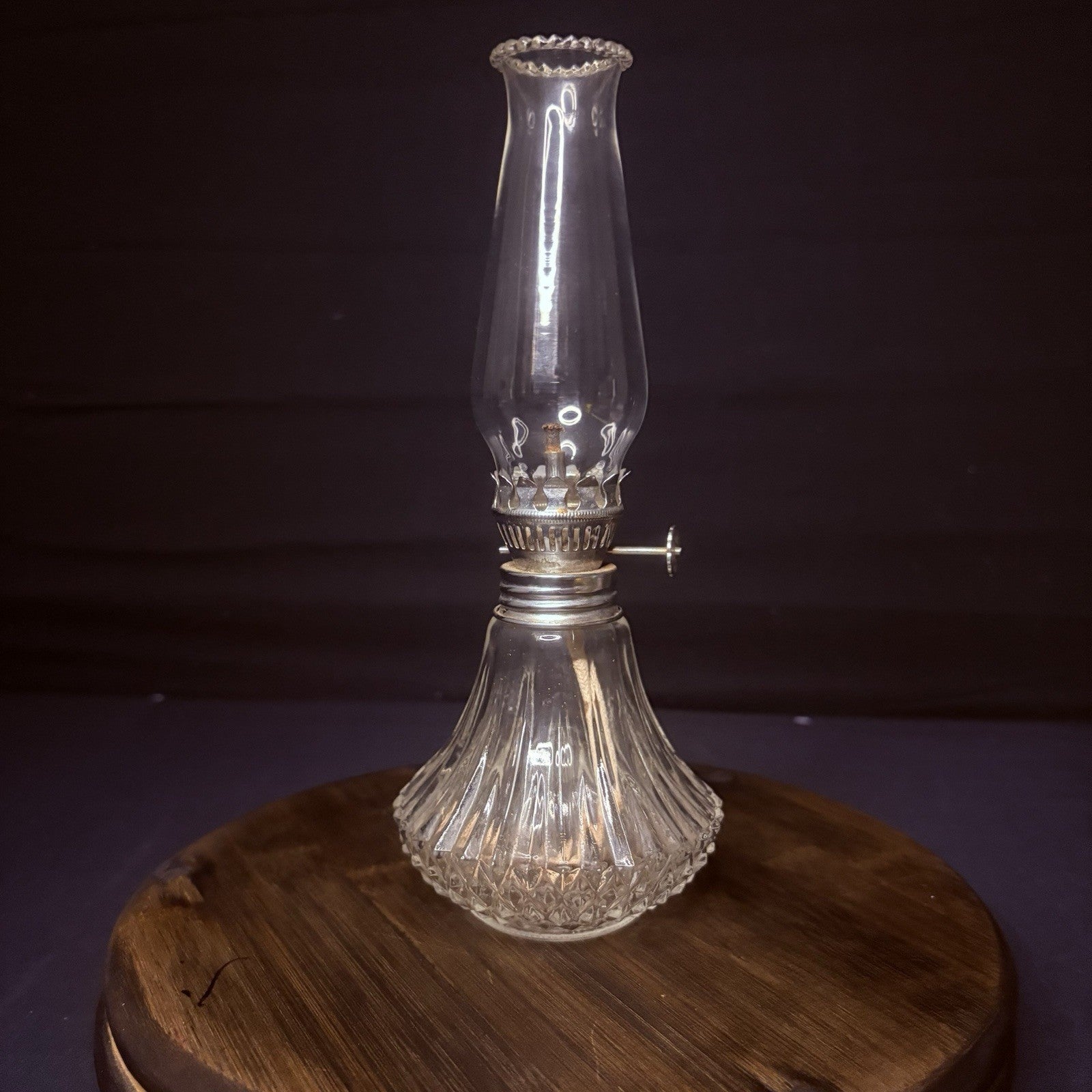 VTG Miniature Hurricane Oil Lamp Lamplight Farms Petite Diamond Cut Crystal Base0