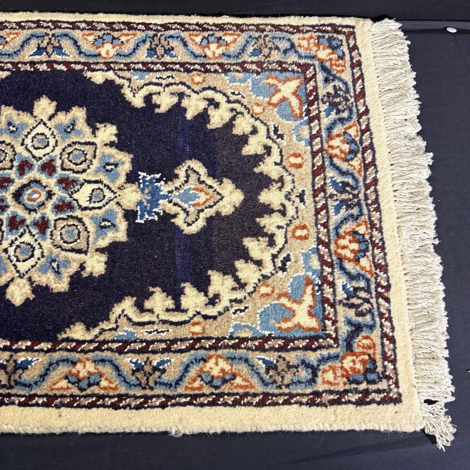 Persian Nain Rug Hand Knotted Blue Medallion 2'x1' or 26"x14" or 40cm X 60cm3