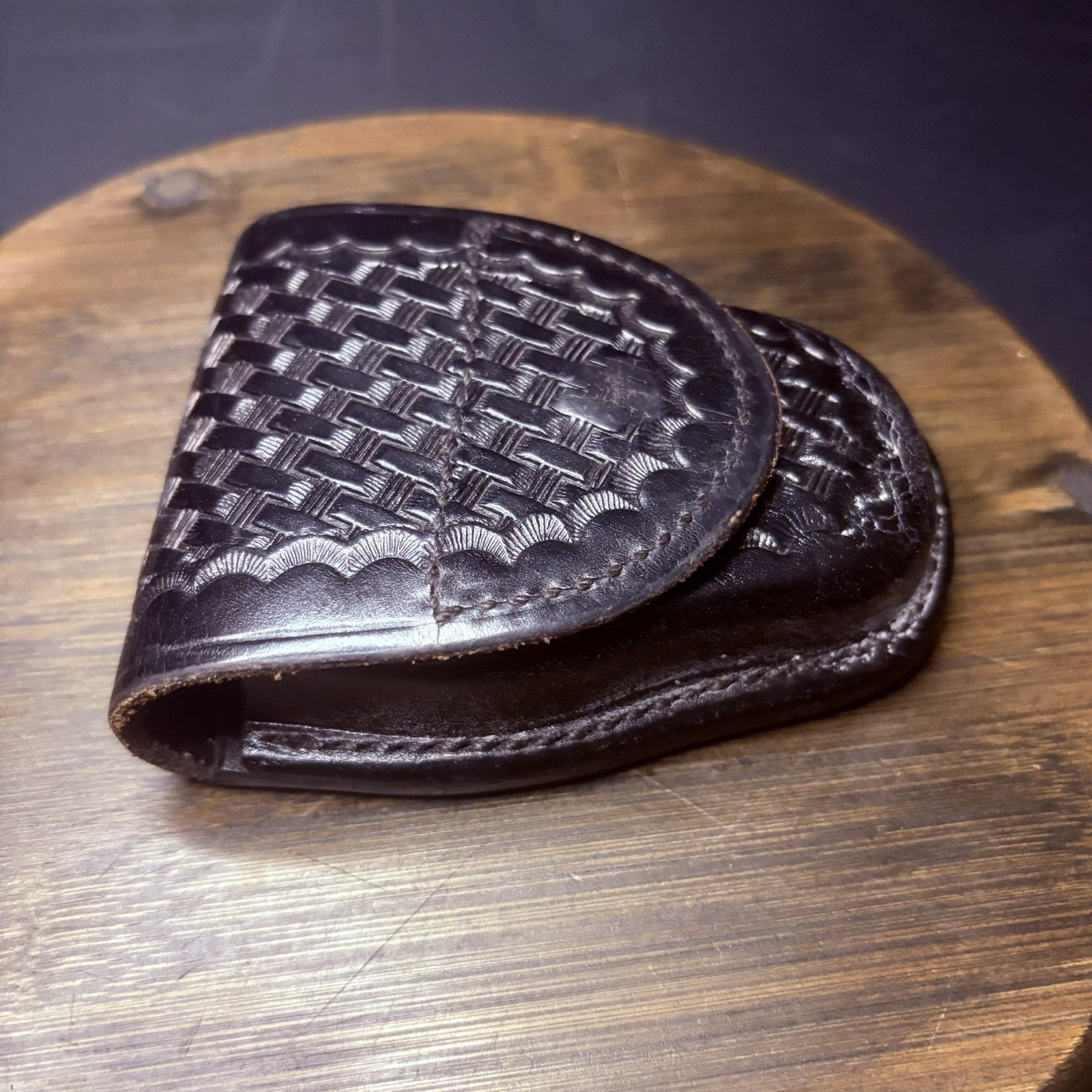 Bianchi Leather Handcuff Case Black Basket Weave #35PVH Hidden Snap5