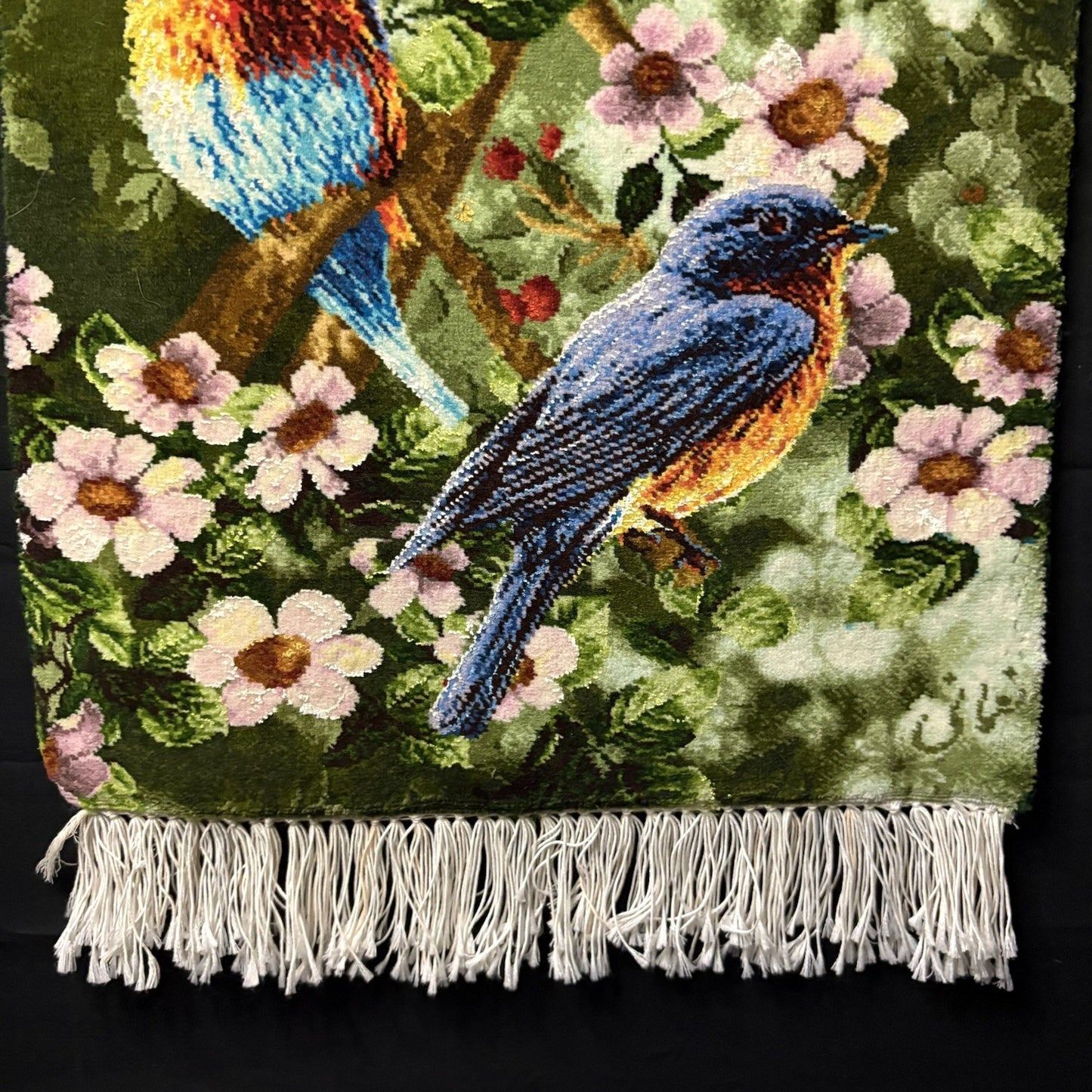 Pictorial Rug Hand Knotted Birds 24”x16” 60X40cm 224KPSI w/Rug Hangers6