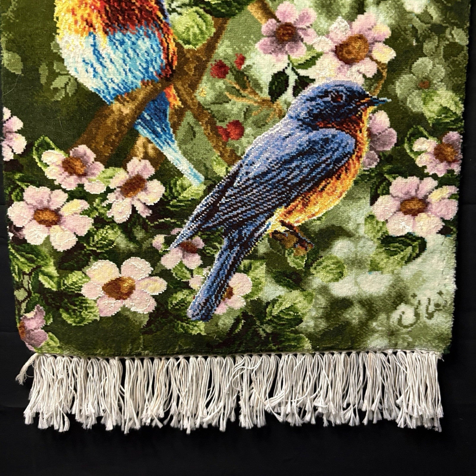 Pictorial Rug Hand Knotted Birds 24”x16” 60X40cm 224KPSI w/Rug Hangers6