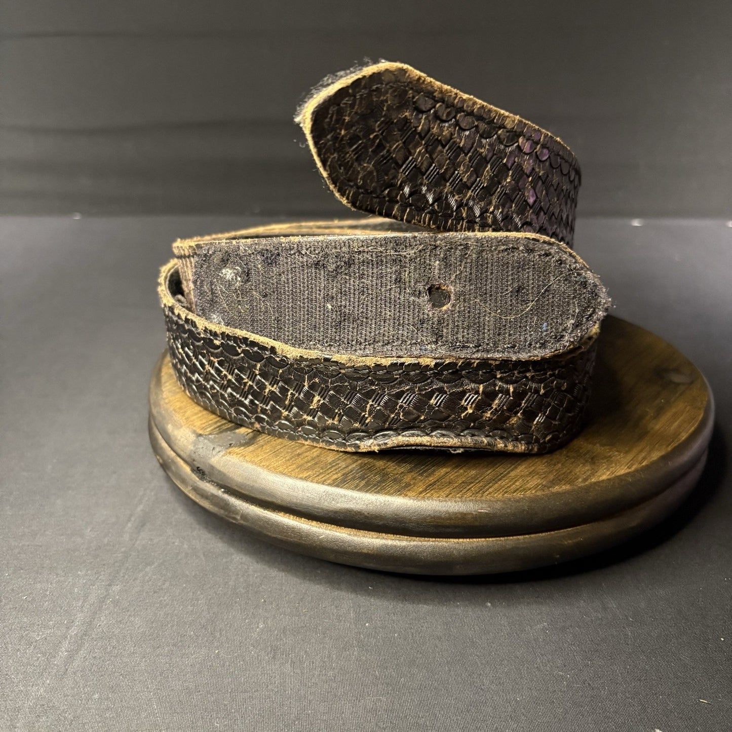 Leather Duty Belt Size: 40” Waist Buckle-less, Black Basket Weave ~DutyMan~0