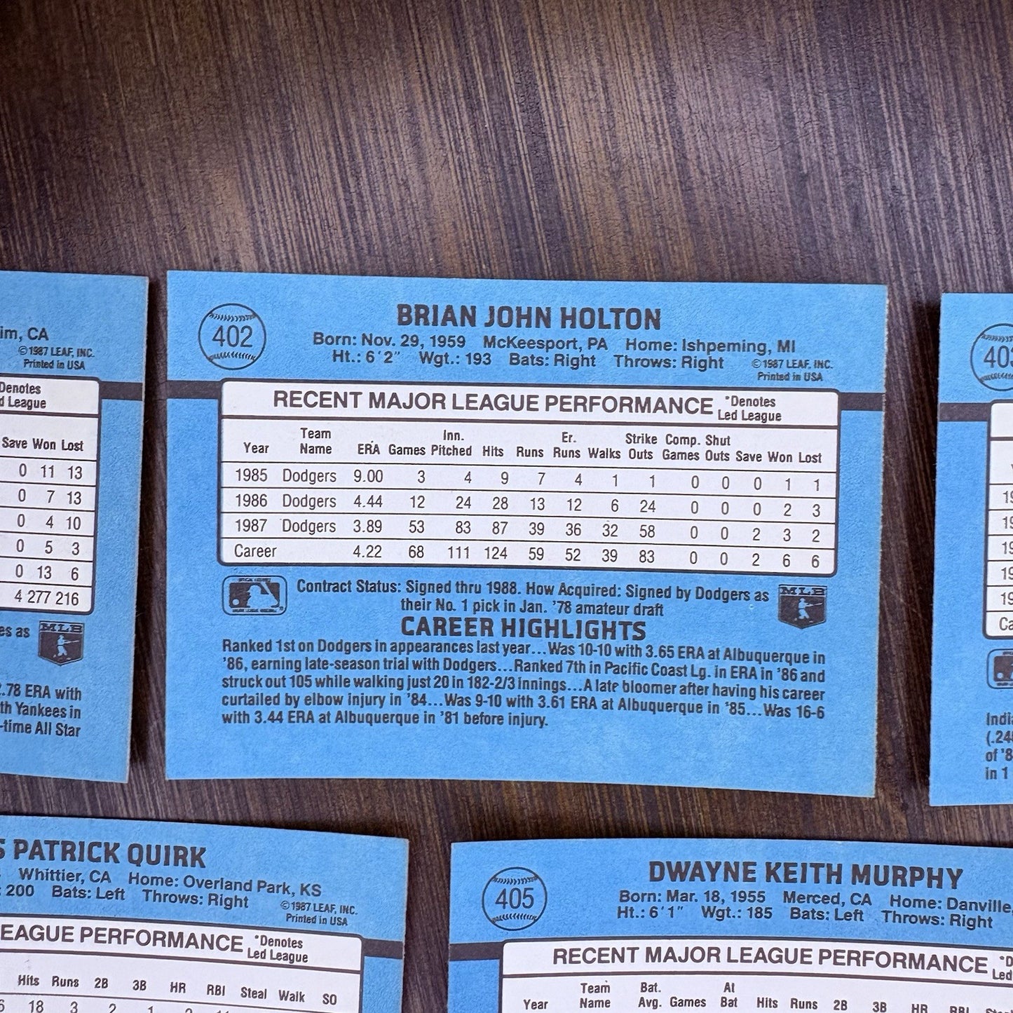 Donruss 1988 High Grade Cards #401, #402, #403, #404, #405 MLB Baseball (Lot 5)10
