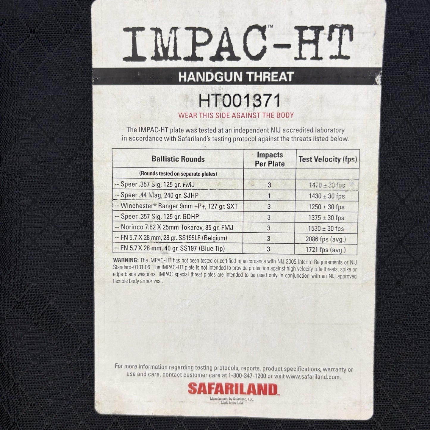 Protech Level 3a / IIIa Hard Plate 9” X 7” IMPAC HT Special Threat Plate2