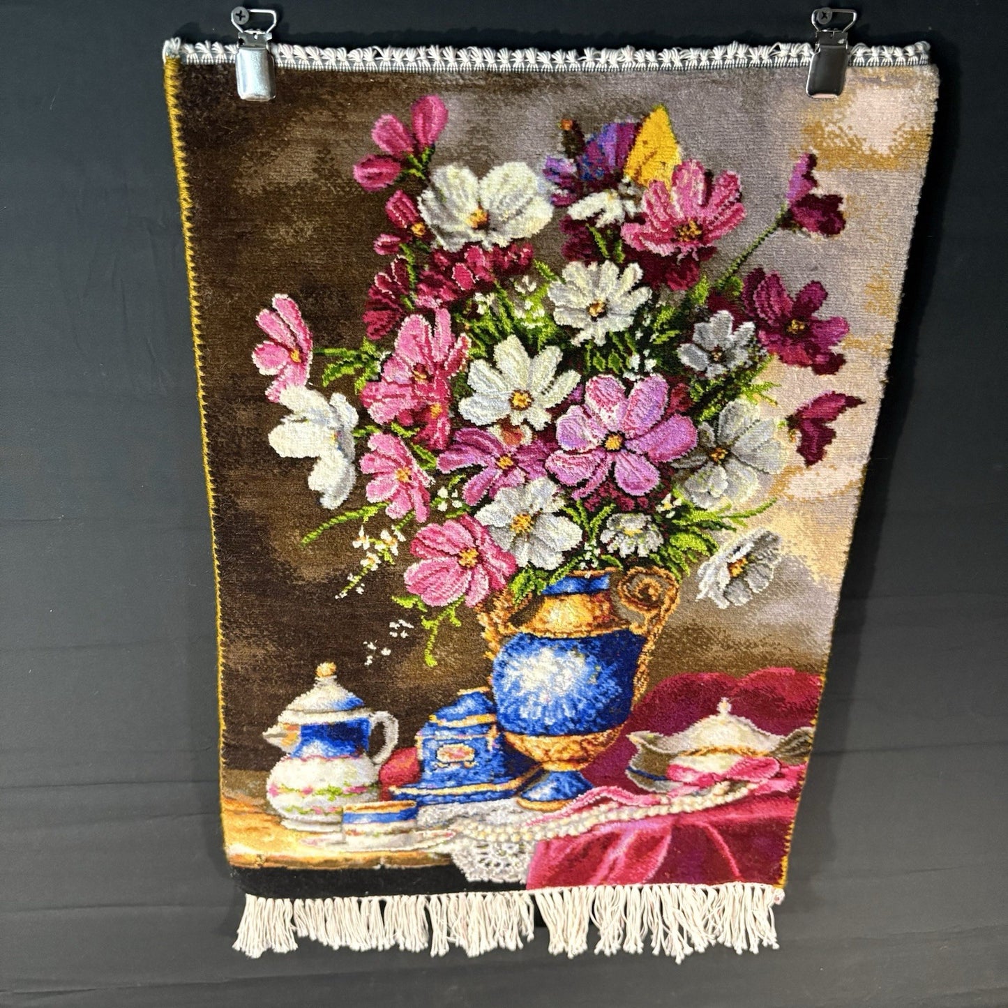 Pictorial Rug Flower Hand Knotted Tab’riz 23”x16” Cotton w/Silk 240KPSI6