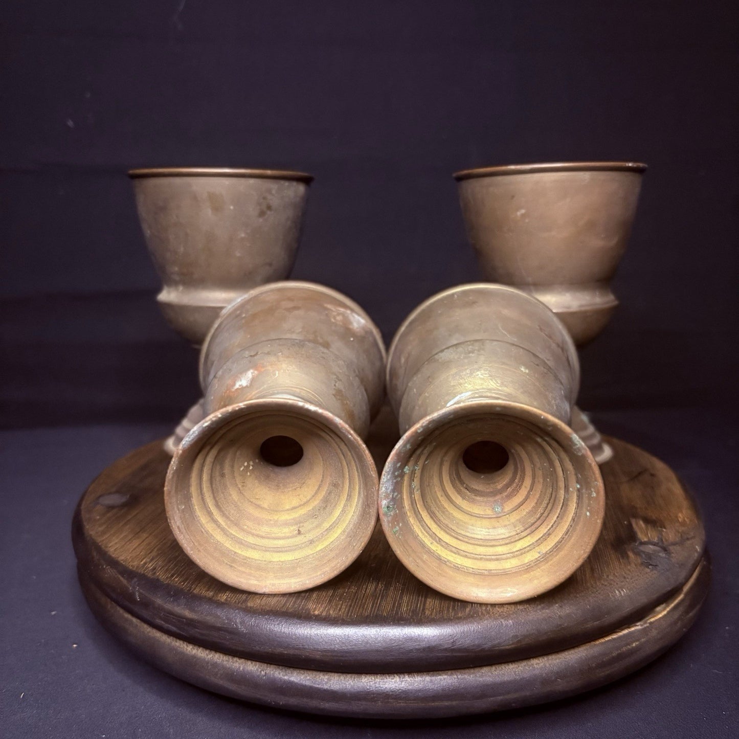 (4) Antique Persian Cups/ Goblet Middle Eastern Hand Hammered Brass Early 1900s11