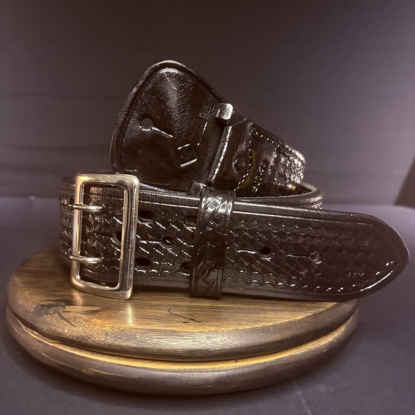 Aker Sam Browne Duty Belt Size 44" (B03-44)  Basketweave w/Chrome Brass Buckle7