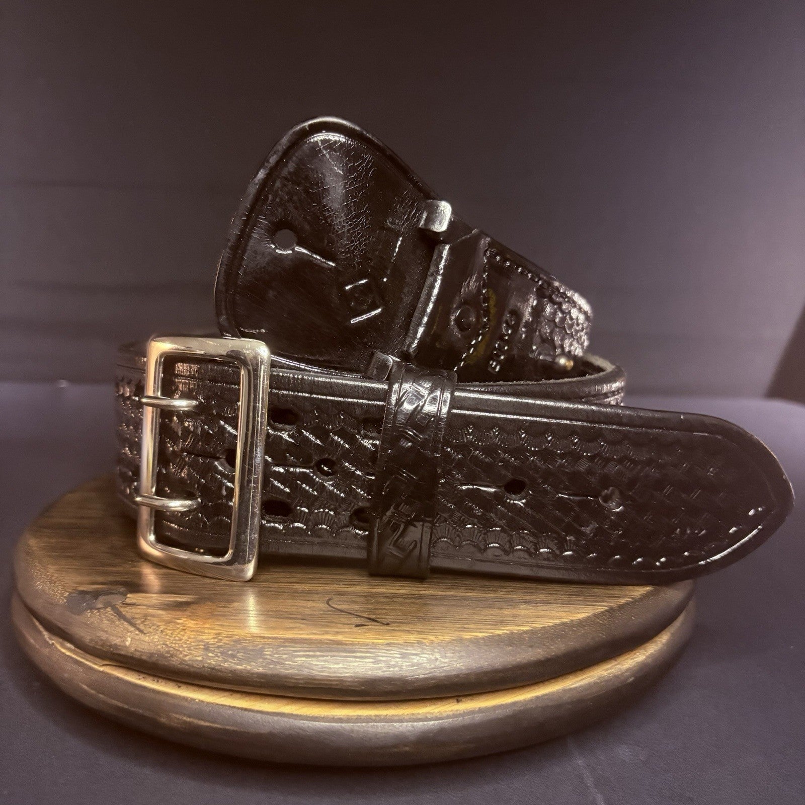 Aker Sam Browne Duty Belt Size 44" (B03-44)  Basketweave w/Chrome Brass Buckle7