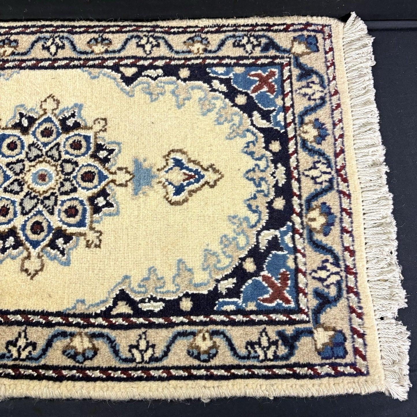 Persian Nain Rug Hand Knotted Blue Medallion 2'x1' or 25"x16" or 40cm X60cm3