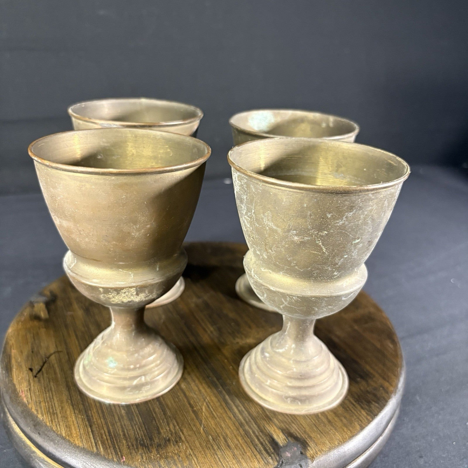 Antique Arabic Pitcher w/ Cups Middle Eastern Hand Hammered Brass Early 1900s18