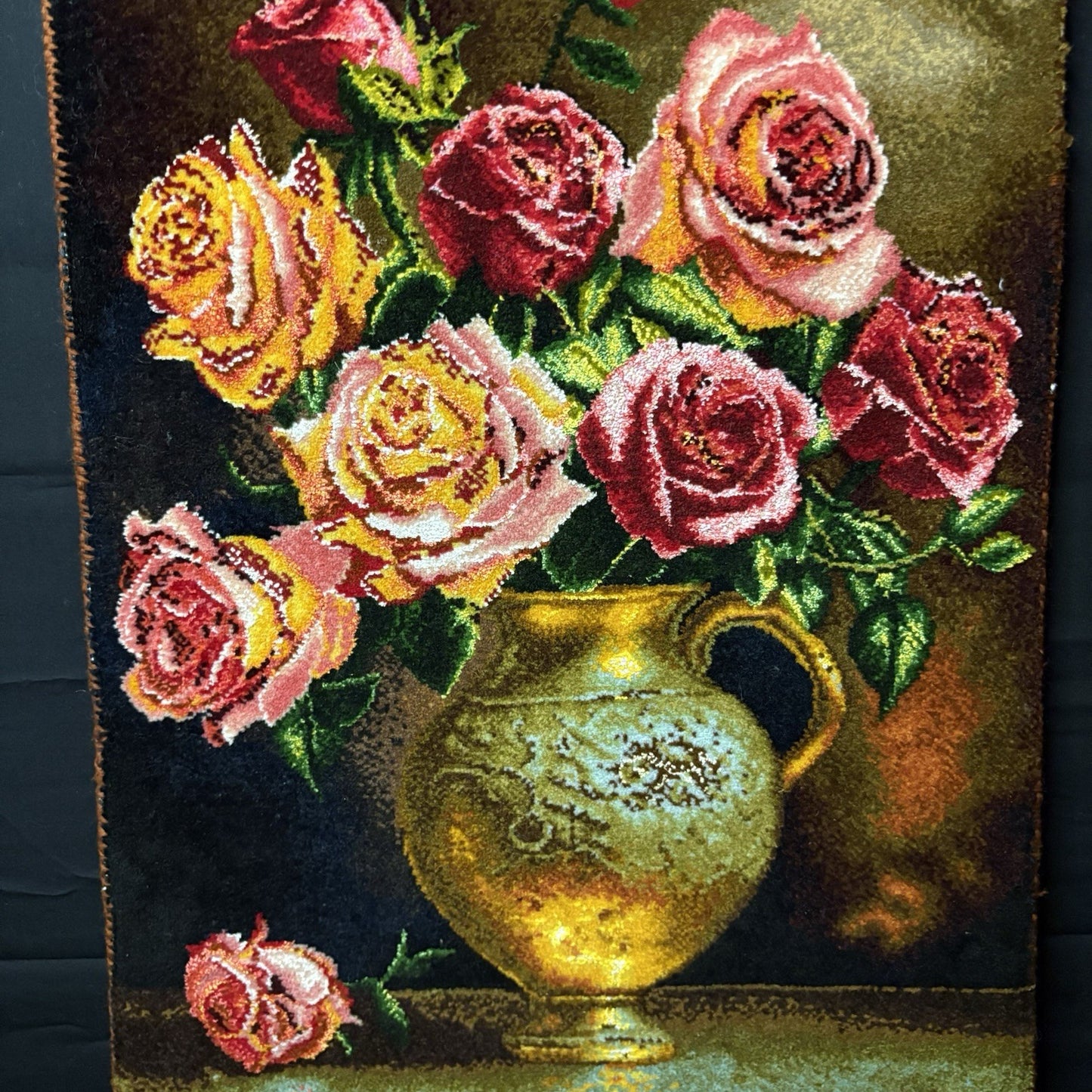 Pictorial Rug Hand Knotted Flower 23”x15” 58X38cm w/Rug Hangers8