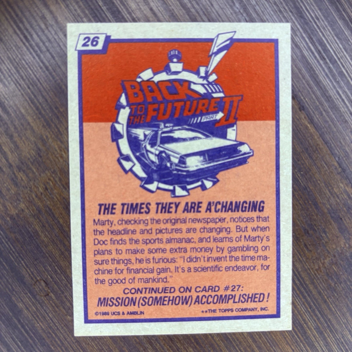 1989 Back to the Future "Times They are A'Changing" #26 High Grade Trading Card1