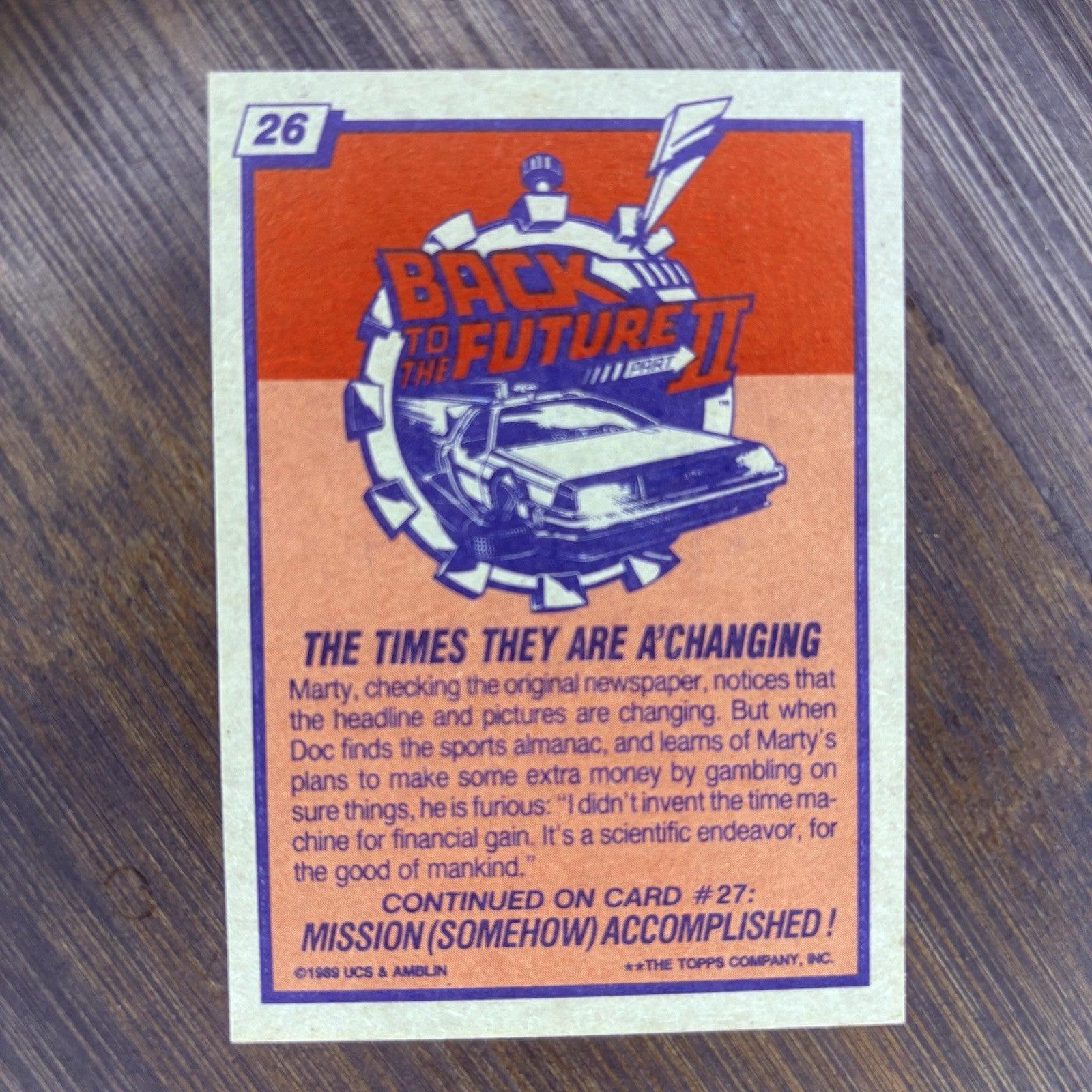 1989 Back to the Future "Times They are A'Changing" #26 High Grade Trading Card1