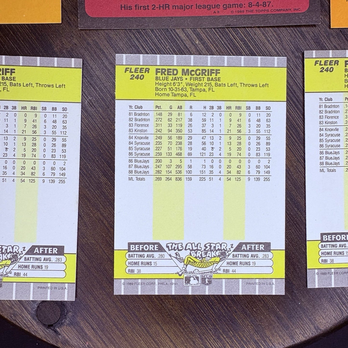 1989 Fred Mcgriff (Lot Of 6) Trading Cards BC19, #240, #745 HIGH GRADE15