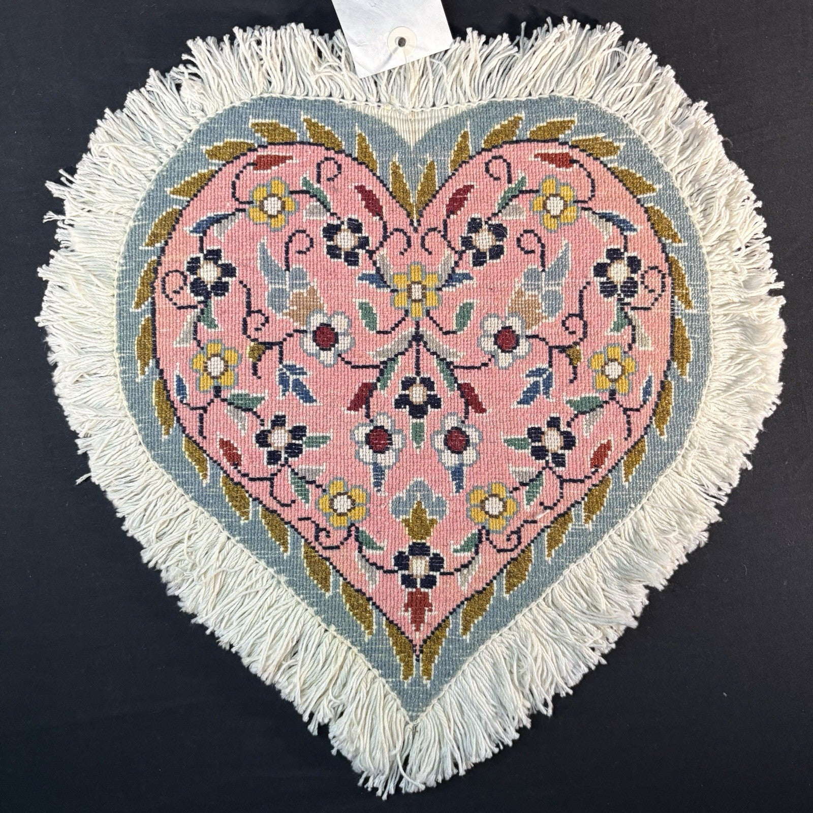 Heart Shape Pink Rug Flower Hand Knotted 13”x12” Very Rare 225KPSI1