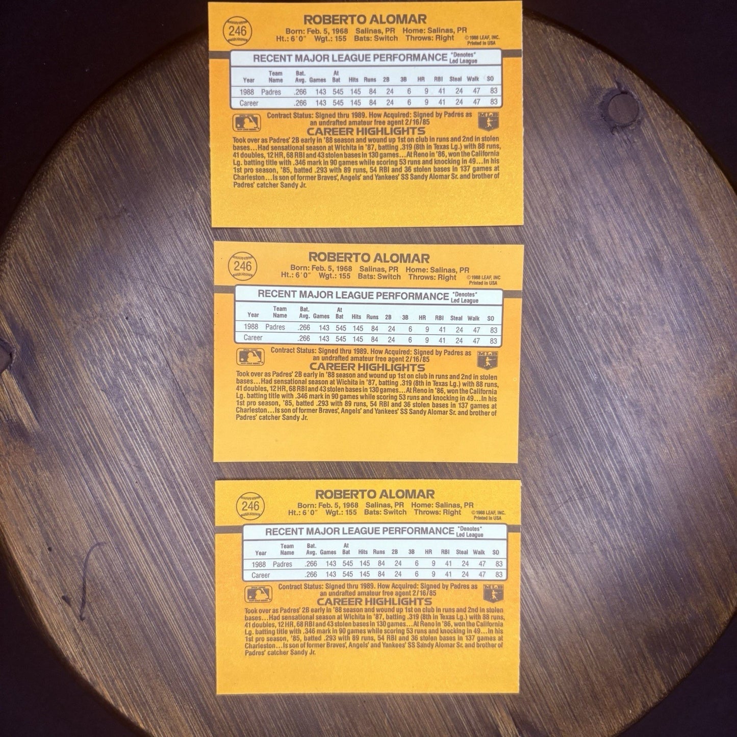 1989 Donruss Baseball Roberto Alomar #246 (Lot Of 3) High Grade Trading Card1