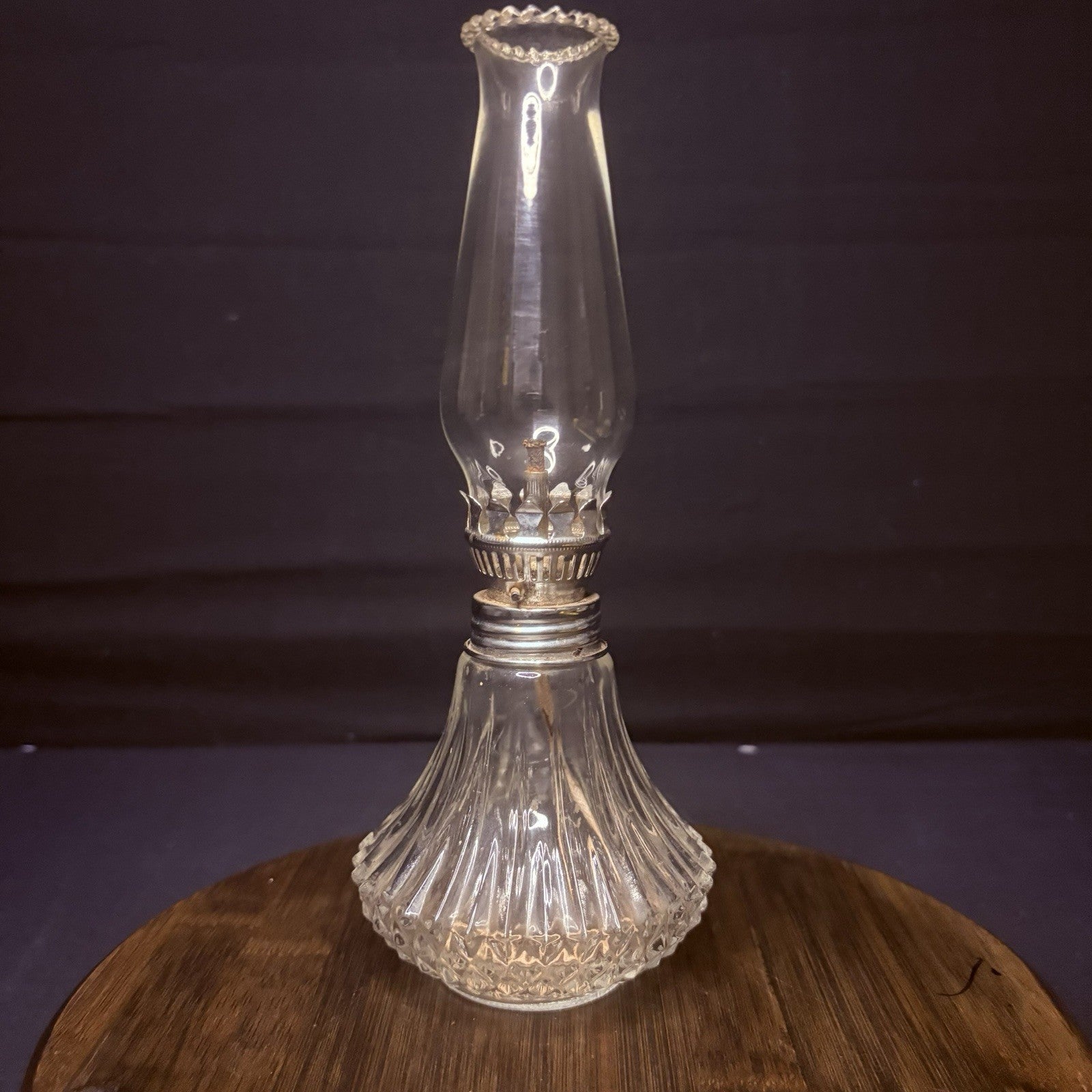 VTG Miniature Hurricane Oil Lamp Lamplight Farms Petite Diamond Cut Crystal Base15