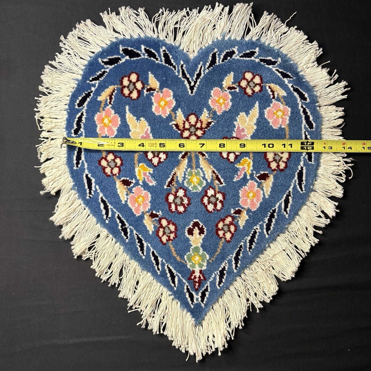 Hand Knotted Rug Heart Shape Purple w/Flowers 14”x13” VERY RARE15